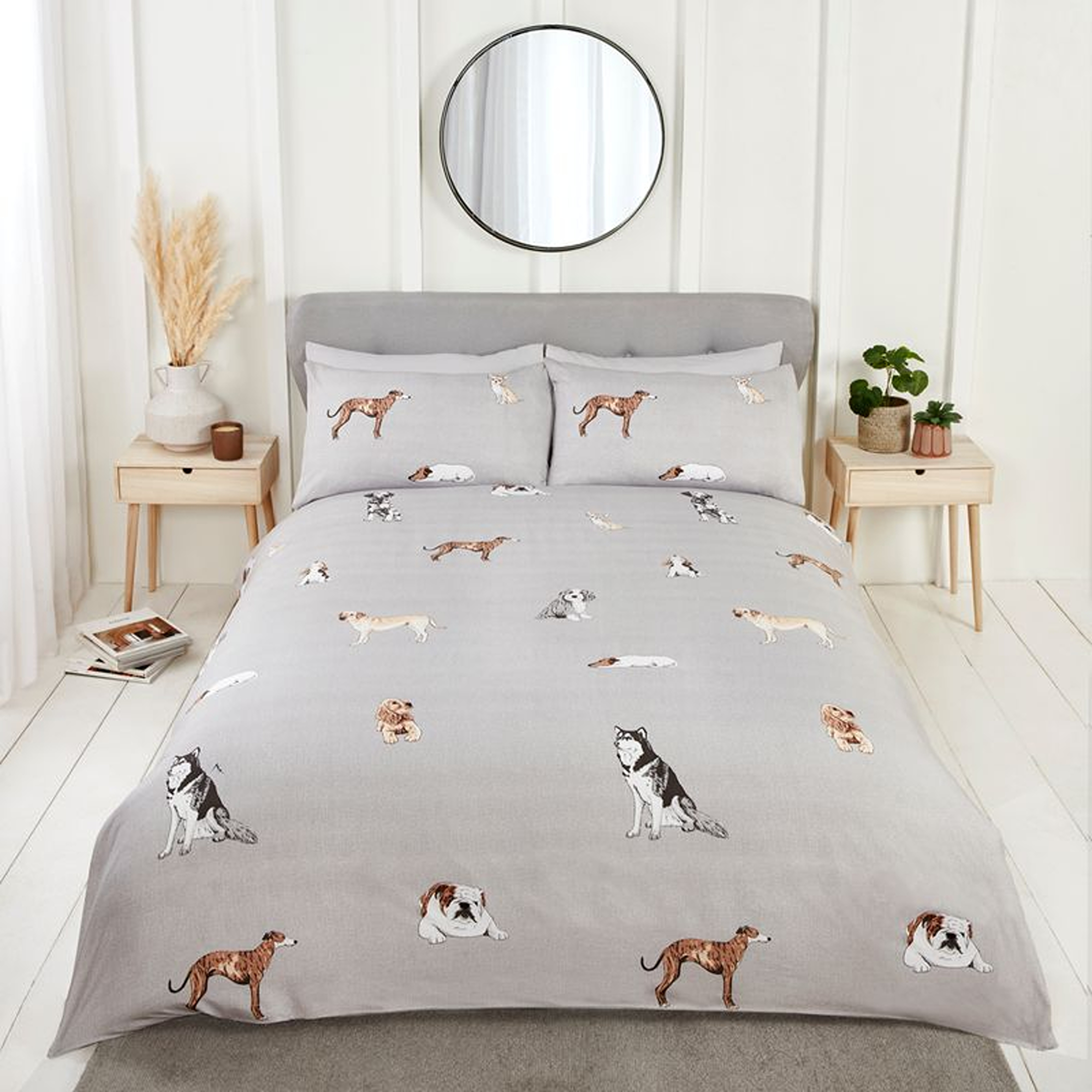 TEMU Paws With Stripe Reverse Duvet Cover Set | Reversible Microfibre Duvet Cover Set With Pillowcases | Cute Dog Print Bedding | Soft, , Machine