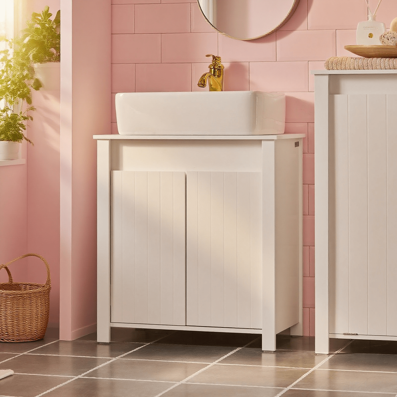 TEMU Bathroom Storage 1pc Mobile Under Sink, Under Sink Cabinet, Bathroom Storage Cabinet, Kitchen Sink Cabinet With 2 Doors, White, 60x34x65.5 Cm -
