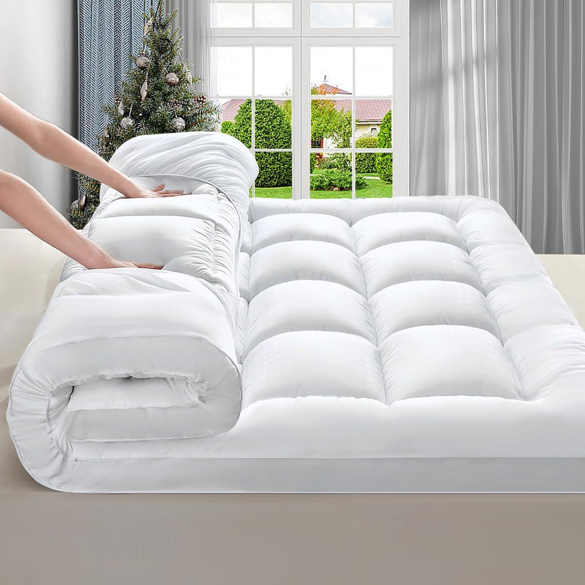 TEMU 10cm Deep Topper - Stitched Quality Triple Filled Firm Mattress Pad - Recommended Double Bed Mattress Topper In Single Double King Super King