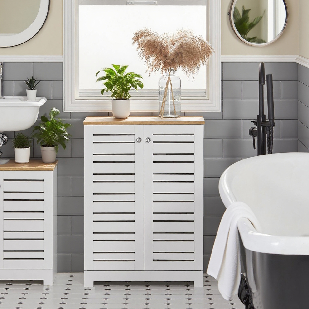 Bathroom Storage 1pc Bathroom Furniture Space- Furniture With Louvre Doors, Adjustable Shelves Made Of, 60x30x82 Cm, Multifunctional And Compact Shelf Cabinet - Cas52-x