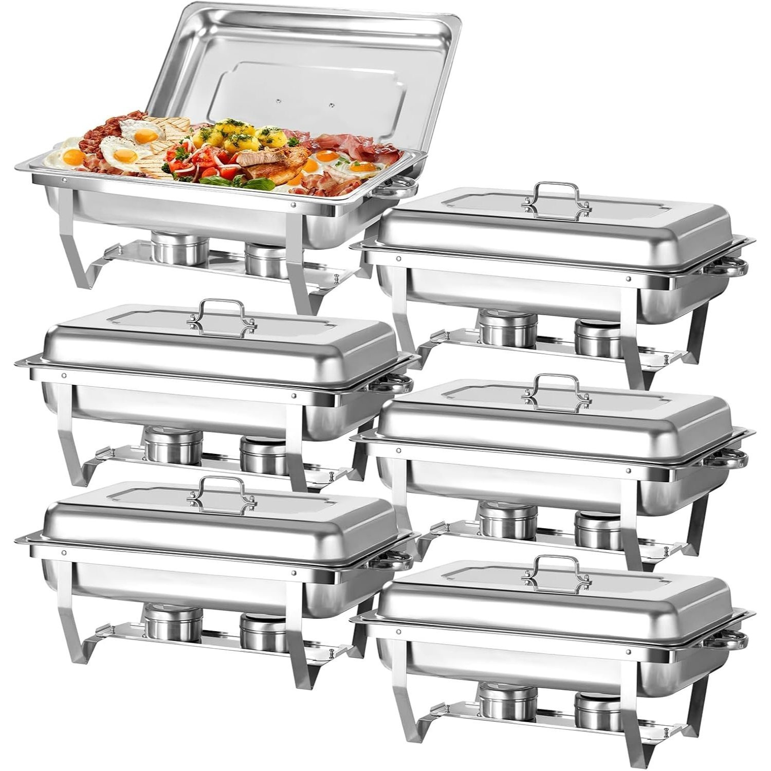 E-shop 6-teiliges Buffet-Warmhalte-Set aus Edelstahl, 9 QT Chafers und Buffet-Warmhalter mit großer Pfanne für Partys und Veranstaltungen – Nur zum