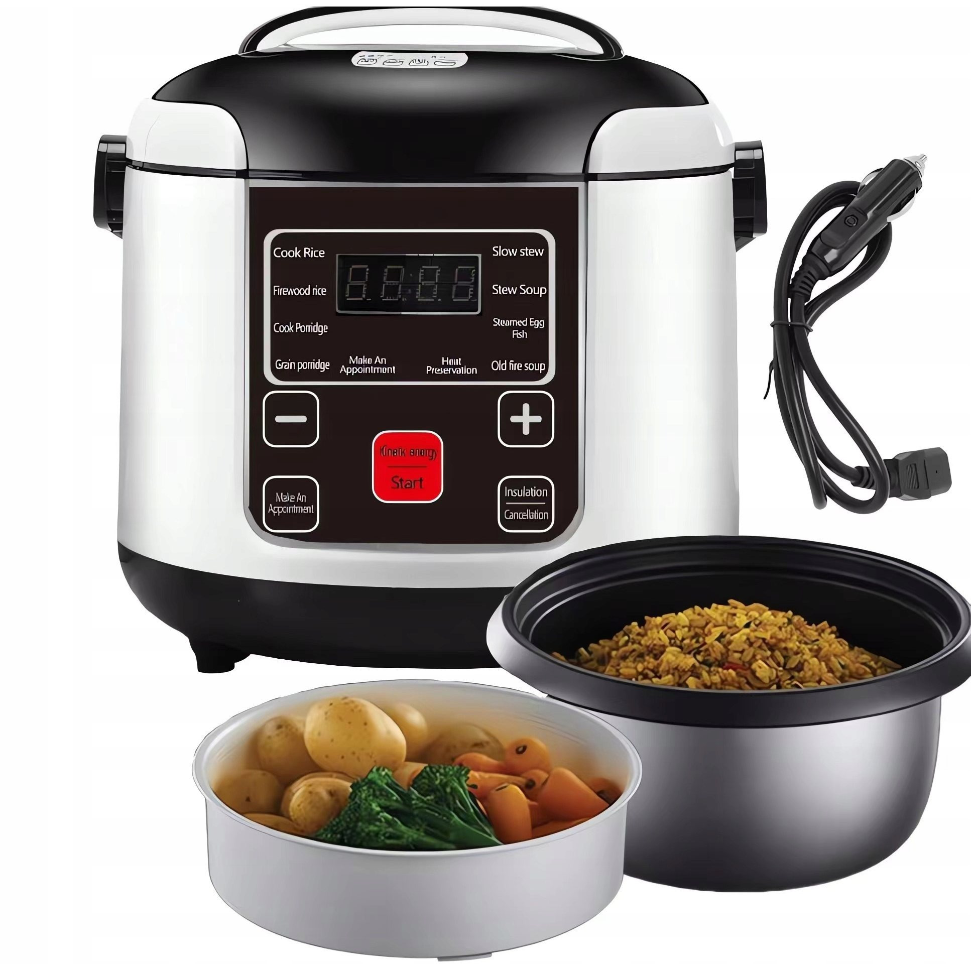 TEMU 24v Mini Multifunctional Car Camping Rice Cooker + Steamer Container