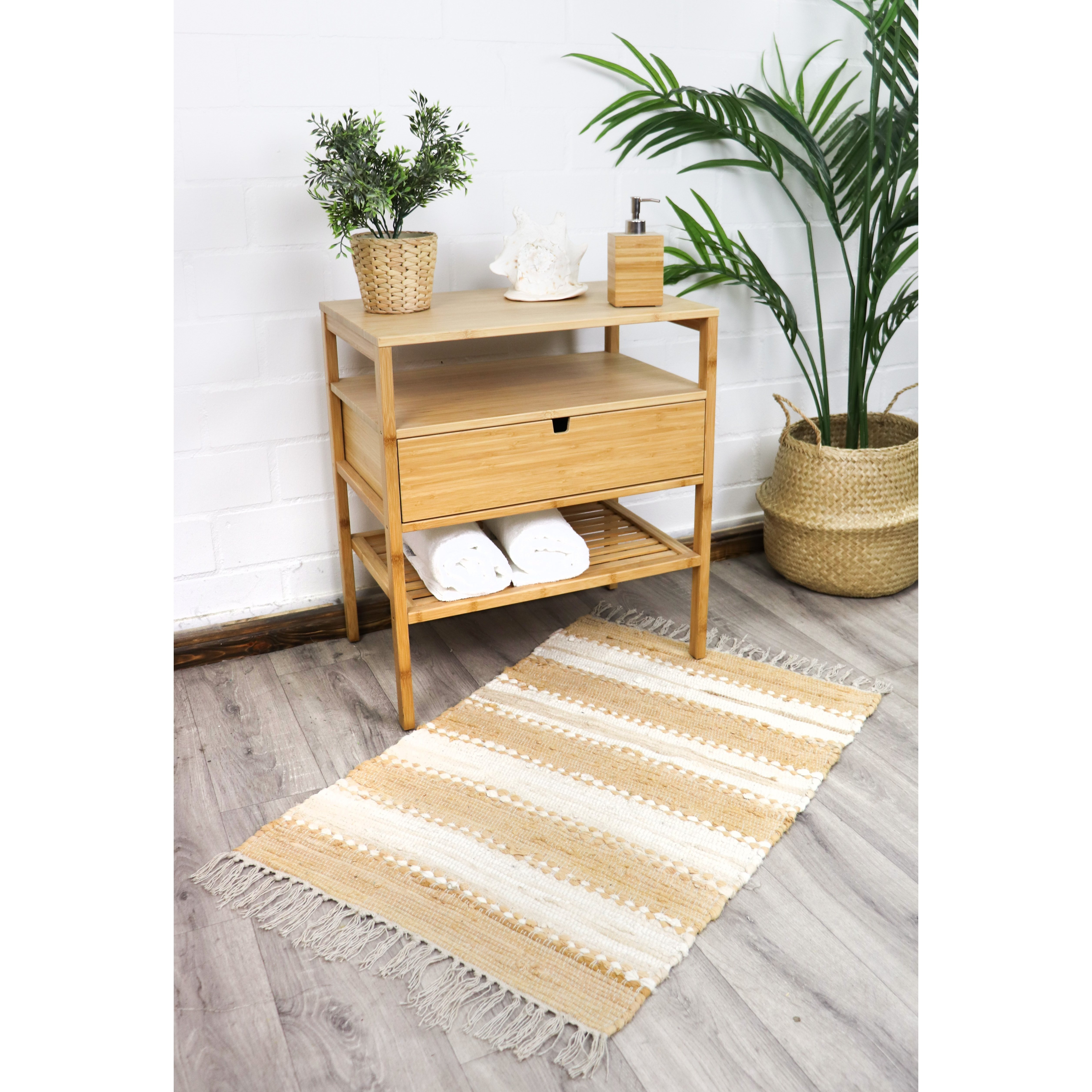 Image of Recycled Cotton Striped Runner Rug, 60x90 Cm, Assorted Colors, Fringed, . 1,800gsm