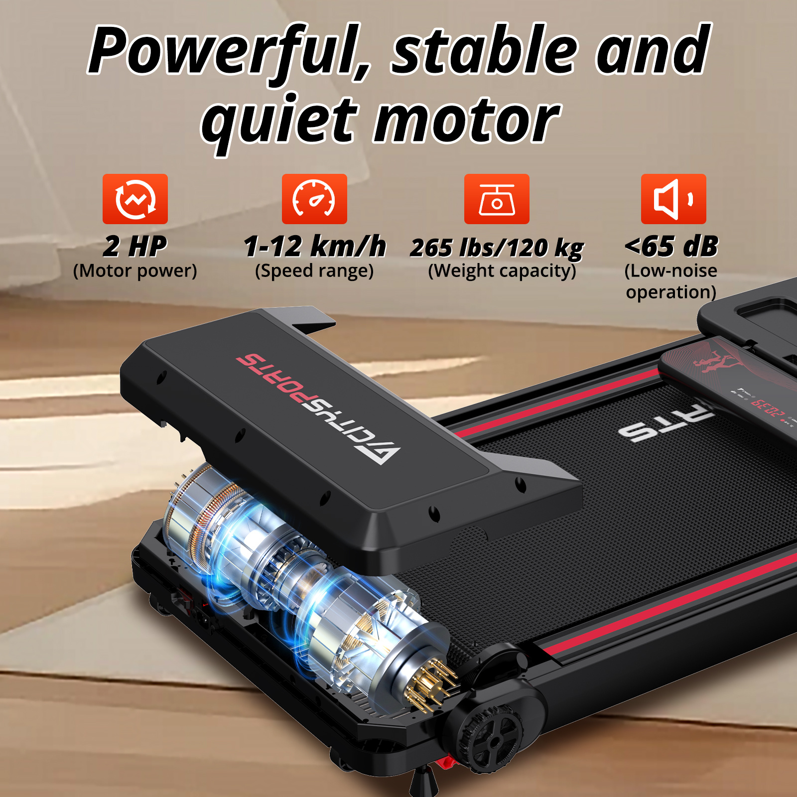 CITYSPORTS Folding Treadmill, Under Desk Walking Pad, Portable Treadmill for Home, 1-12km/h, 7.7% Incline, LED Display