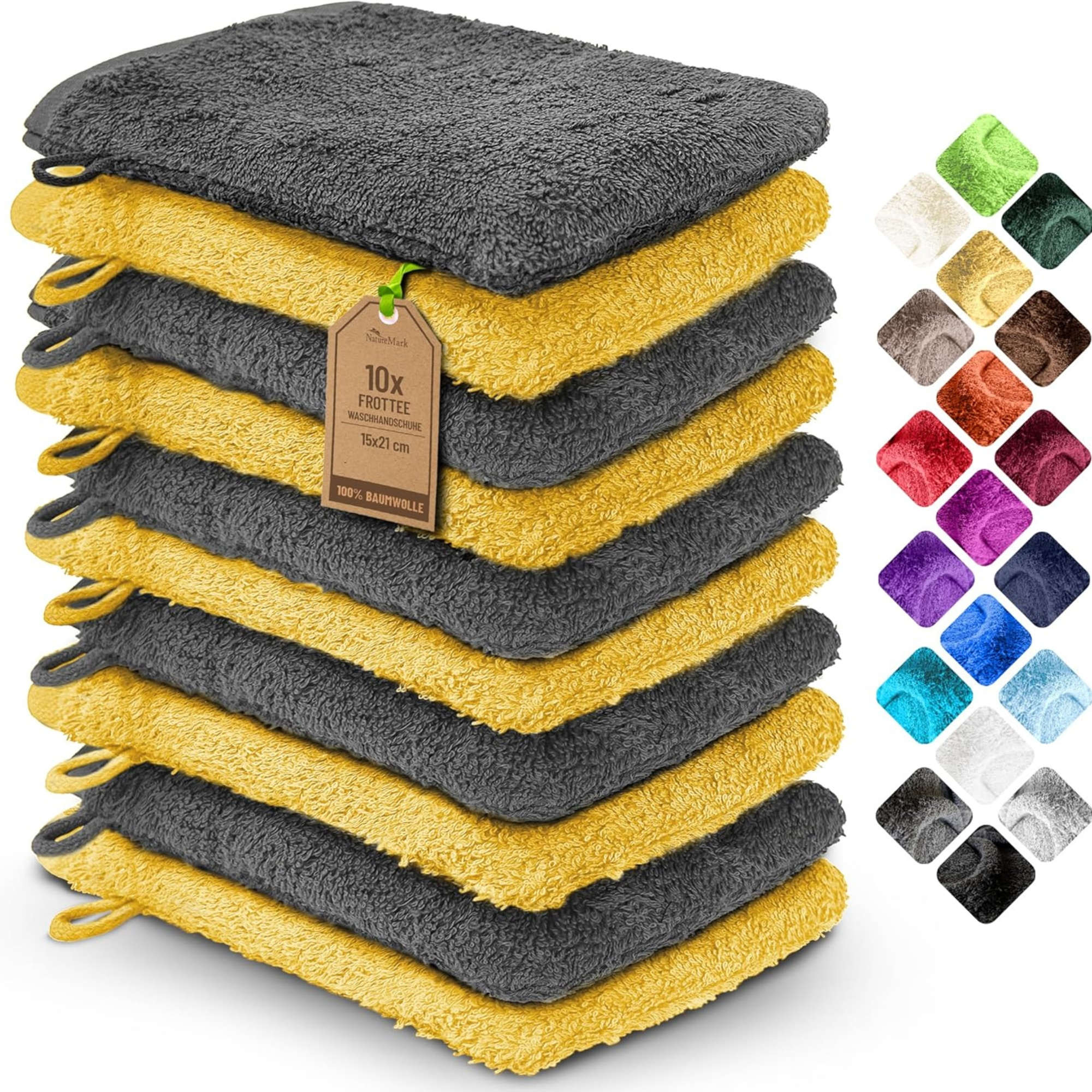 Naturemark 10pcs Set Ofwash Gloves In / With Hanging Loop, Soft And For Bathroom Use, Skin.