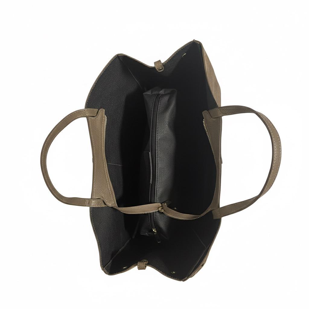 Women'S Fringed Leather Shopping Bag - Elegant, Spacious, with Double Handles And Adjustable Side Buttons