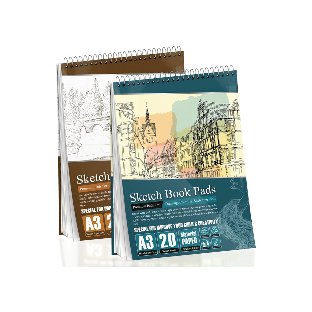 TEMU 2-pack A3 Sketchbooks – Wire Bound Drawing Pads With 170gsm Thick Paper For Sketching & Painting