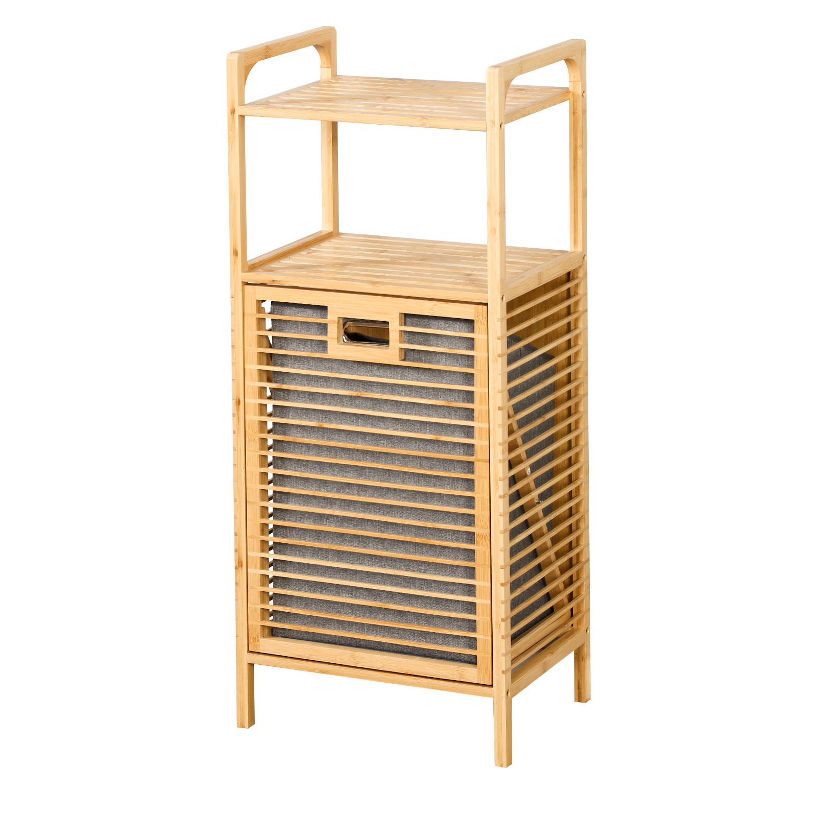 Floordirekt Laundry Basket Arizona - Made Of Bamboo With 2 Compartments - Laundry Collector With Fabric Basket - 30 × 40 × 95 Cm - Easy To Clean - Odor-resistant