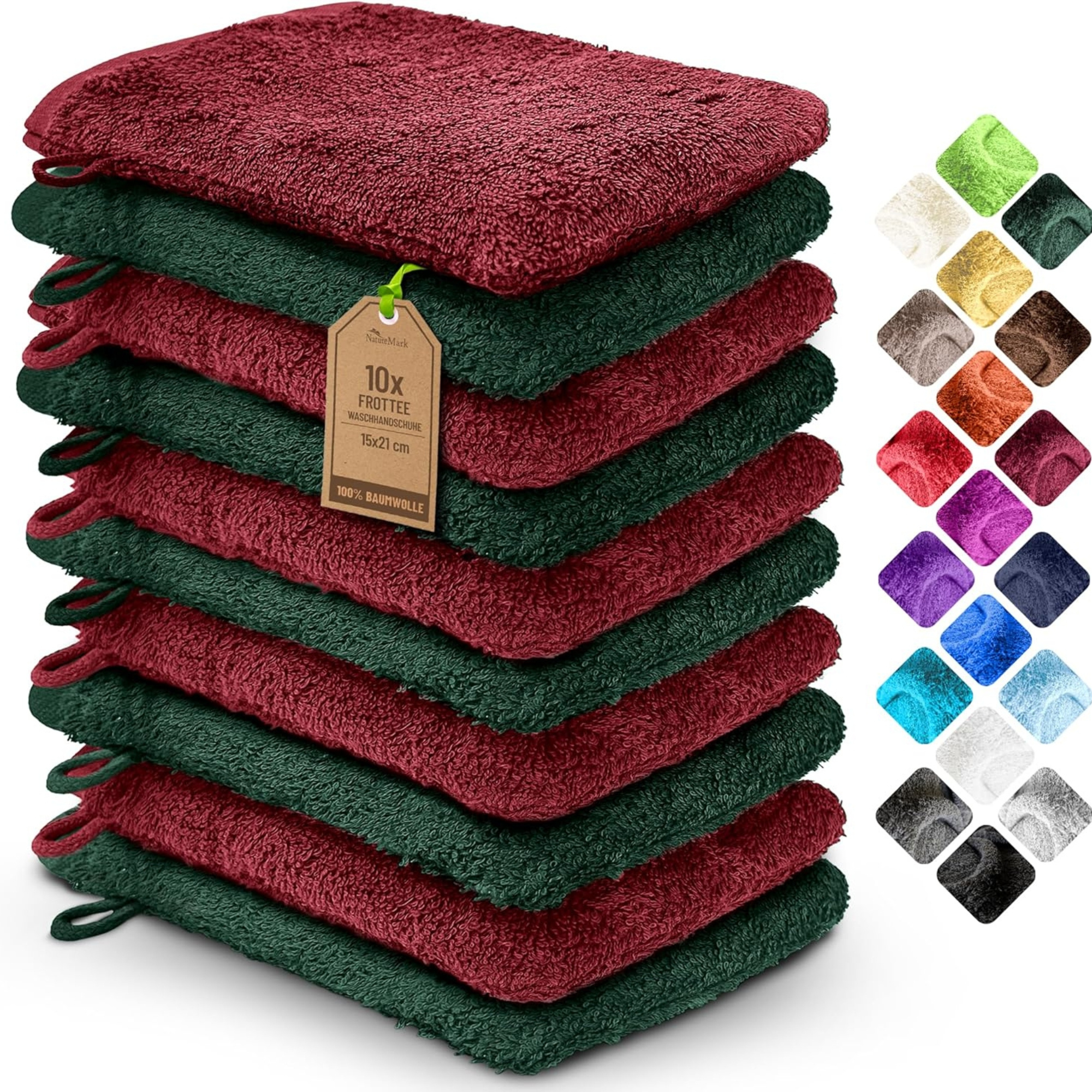 Image of Naturemark 10pcs Set Ofwash Gloves Color Set /dark Green With Hanging Loop Bathroom Soft And For The Skin