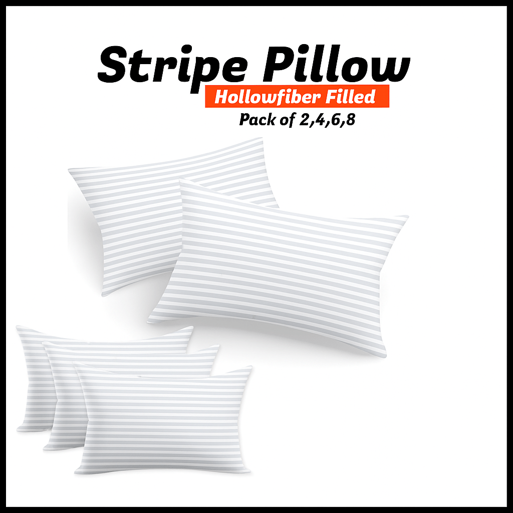 Chilimilii Hotel Quality Hollow Fiber Pillows with Striped Design Bounce Back Support, Soft & Comfortable, Multi Pack Options (2/4/6/8)