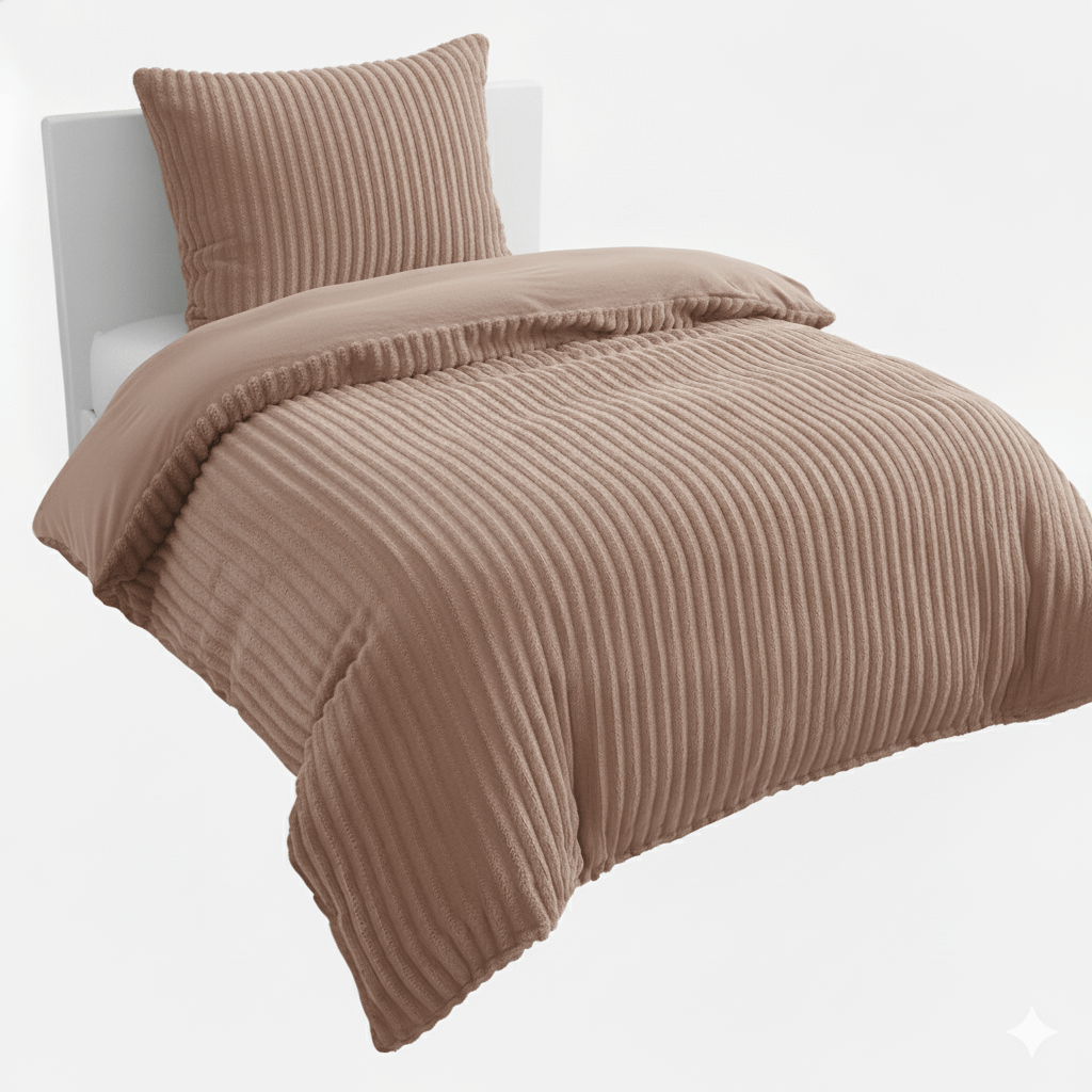 Image of Cord Plush Warm Fleece Bedding 135x200 155x220 Taupe Reversible Bedspread Set Cashmere Touch, Pillowcase 80x80 Cm, Winter Fleece Bedding With Zipper.