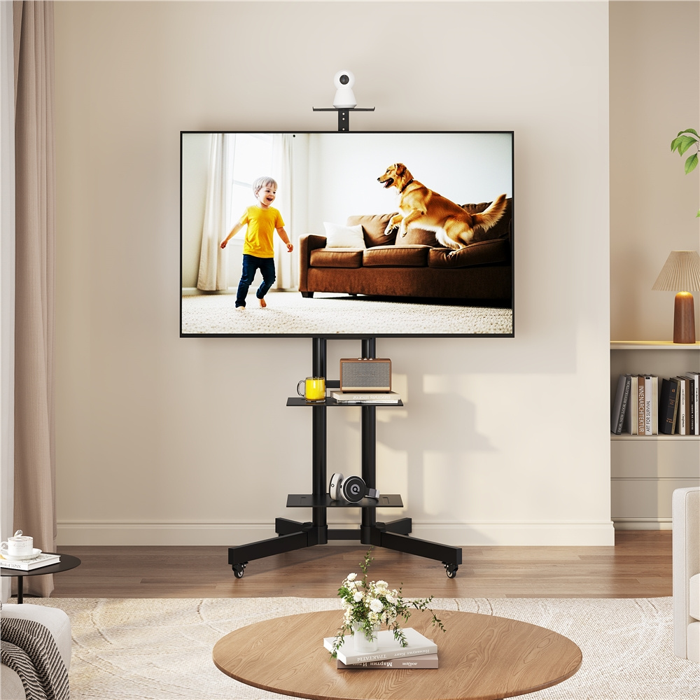 TEMU Costoffs Supporto TV con Ruote Gestione di Cavi 3 Ripiani Portata 50 kg Altezza e Regolabile Carrello TV per Schermi LCD LED PLASMA da 32 a 75