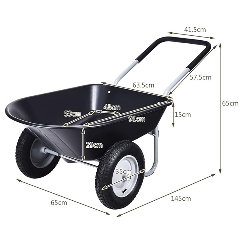 Garden Cart, 2-Wheel Wheelbarrow, Gardening Trolley, Outdoor Dump Cart with Solid Steel Frame and 14" Pneumatic Tires