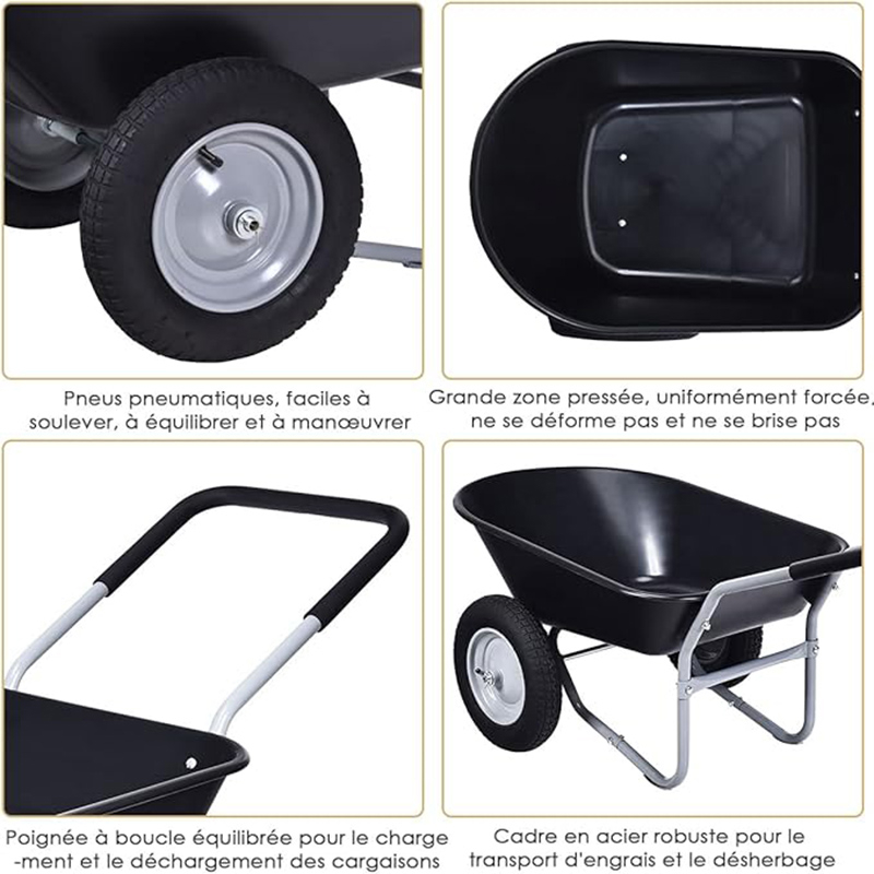 Garden Cart, 2-Wheel Wheelbarrow, Gardening Trolley, Outdoor Dump Cart with Solid Steel Frame and 14" Pneumatic Tires