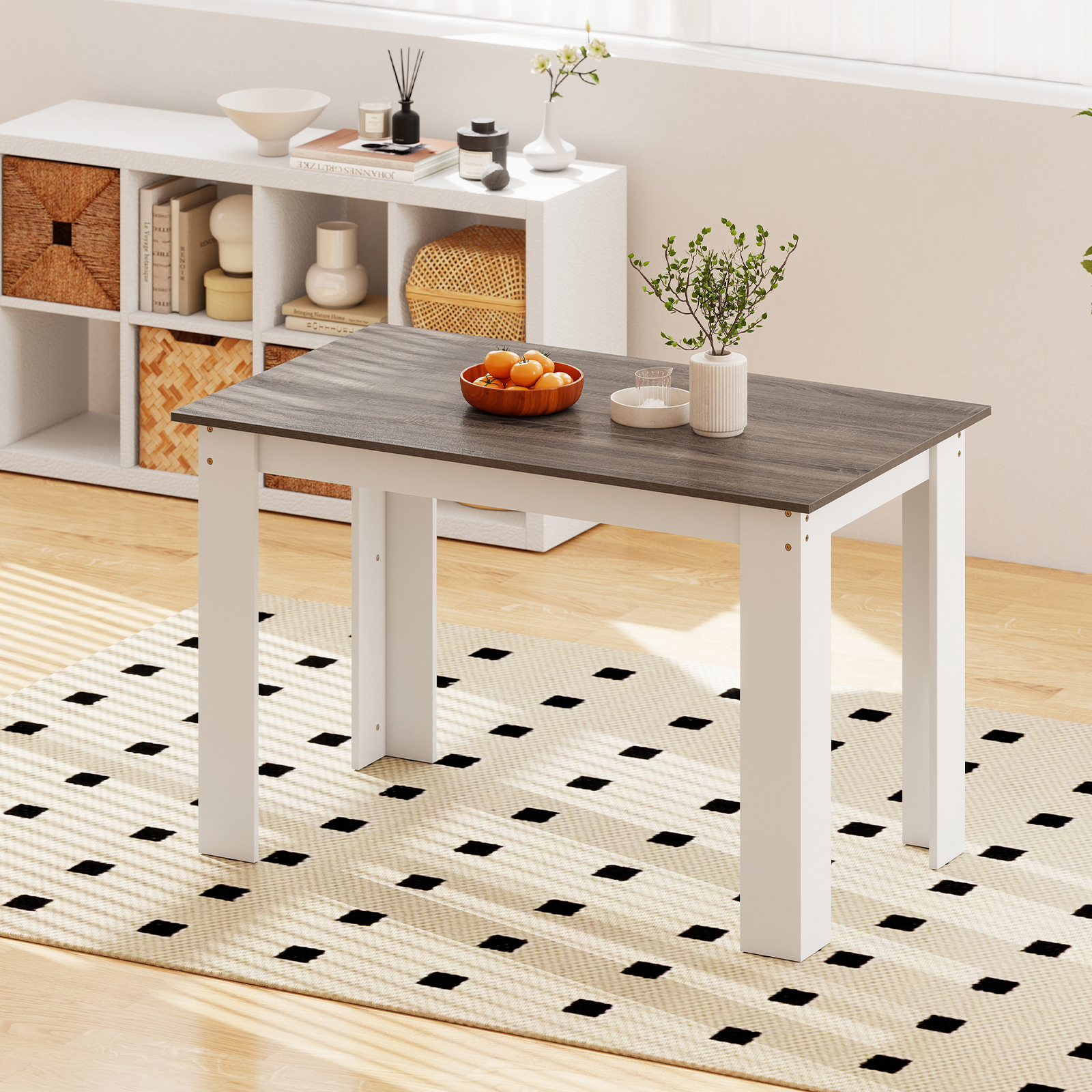 Image of 120 Cm Dining Table For 4-6 People, Wooden Rectangular Table, Long Dinner Table, Farmhouse Modern Dinette Table Home Furniture For Kitchen Dining Room Living Room Home Office