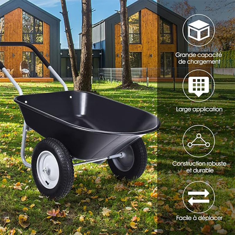 Garden Cart, 2-Wheel Wheelbarrow, Gardening Trolley, Outdoor Dump Cart with Solid Steel Frame and 14" Pneumatic Tires