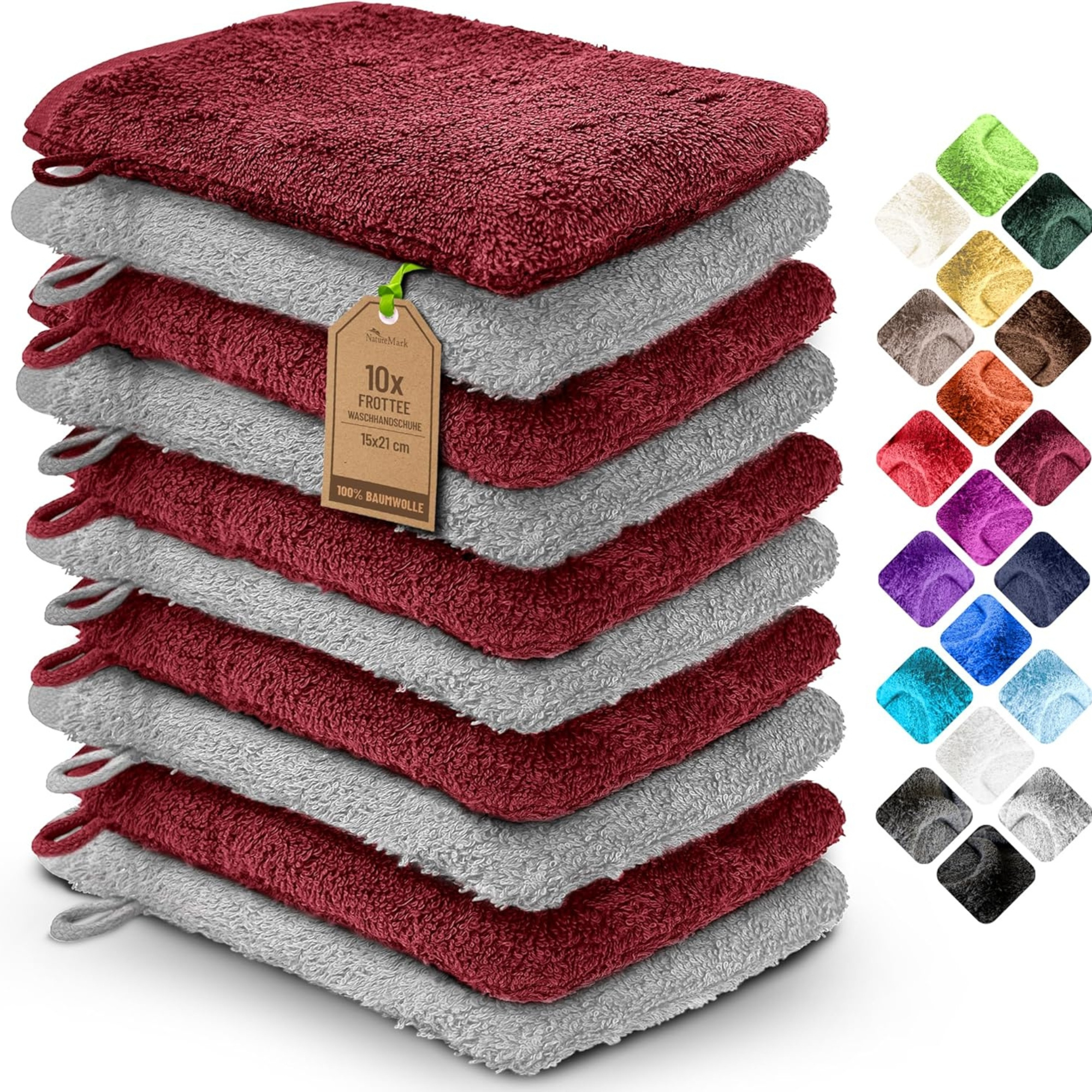 Image of Naturemark 10pcs Set Ofwash Gloves Color Set /silver With Hanging Loop Bathroom Soft And For The Skin