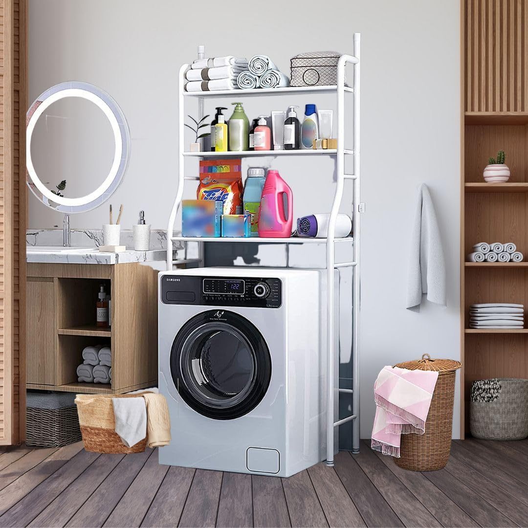 TEMU Étagère de rangement perforée pour salle de bain Cecaro Group, de place, 3 niveaux, blanche, résistante, 25P X 65L X 155H Cm, pour machine à