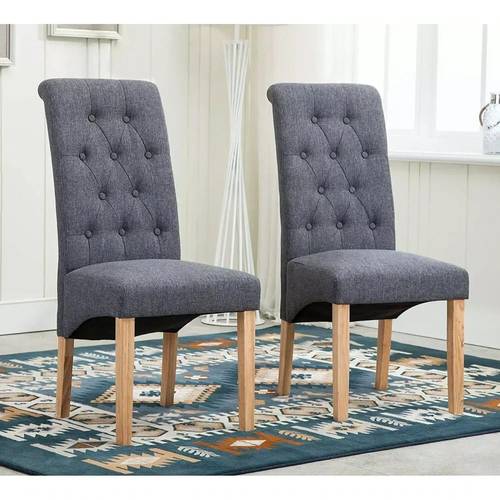 modern dining chairs set of 2 kitchen chairs fabric with solid wood legs scroll backrest for dining room and home