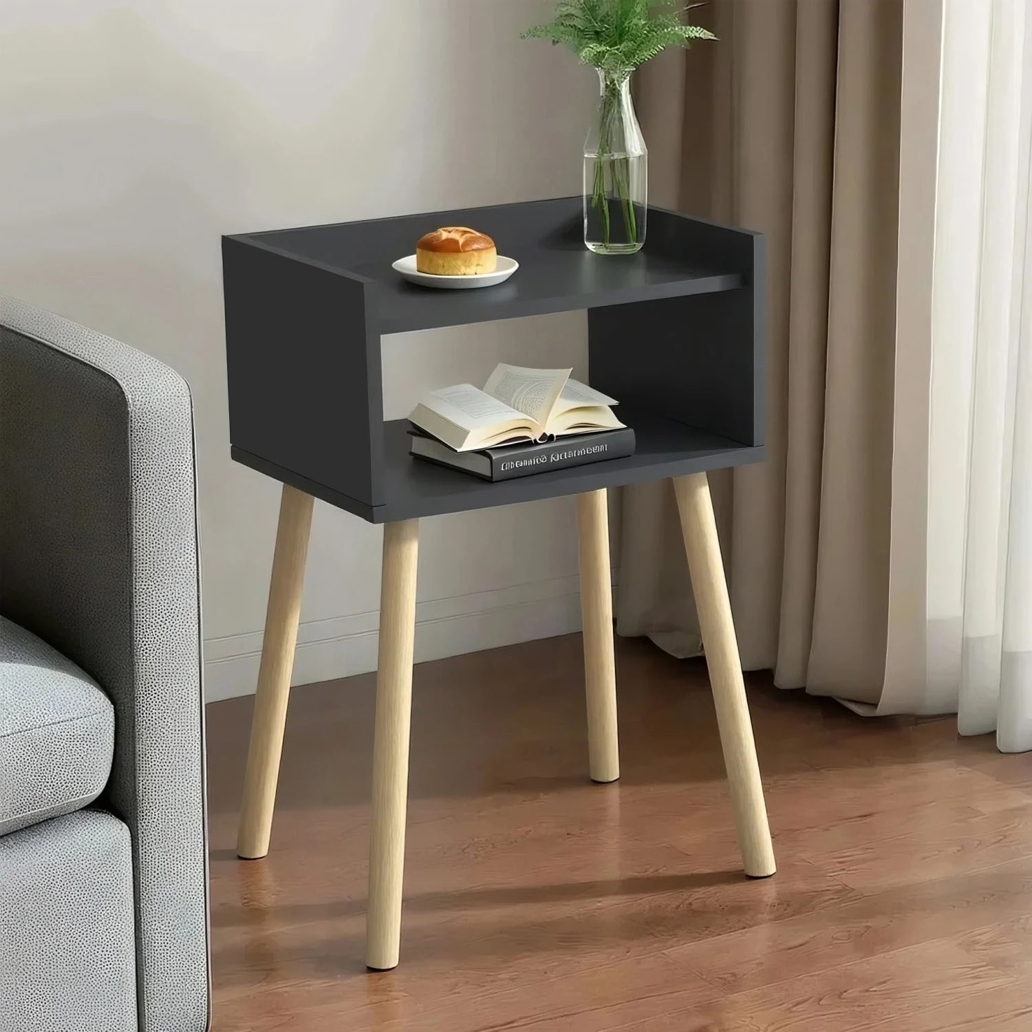 TEMU Taylor & Brown Modern Nightstand, Wooden Bedside Table, Tall End Side Table With Open Storage Shelf, Small Night Stand For Bedroom, Kids Room &