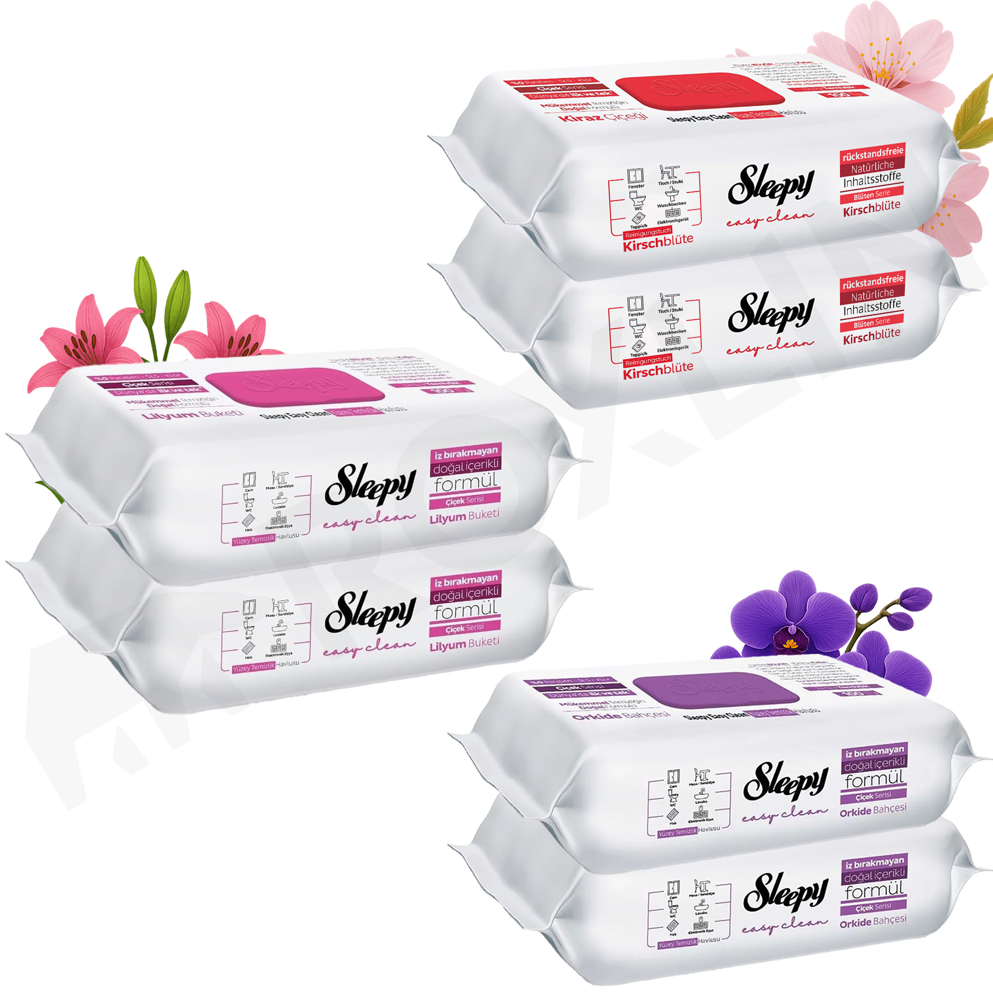 Easy Surface Cleaning Wipes – Pink, Red, Purple – Scent: Lily, Cherry &