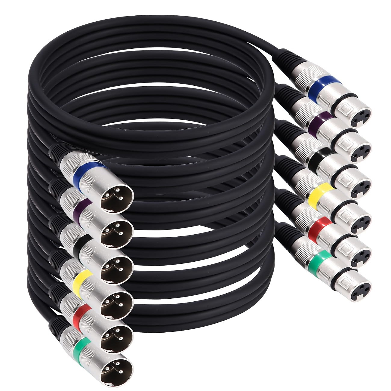 E-shop 6 Stück 1.5M XLR Kabel Premium Symmetrisches XLR Mikrofonkabel, Pin DMX Microphone Signal Cable Stecker auf Buchse DMX Mikrofonkabel für