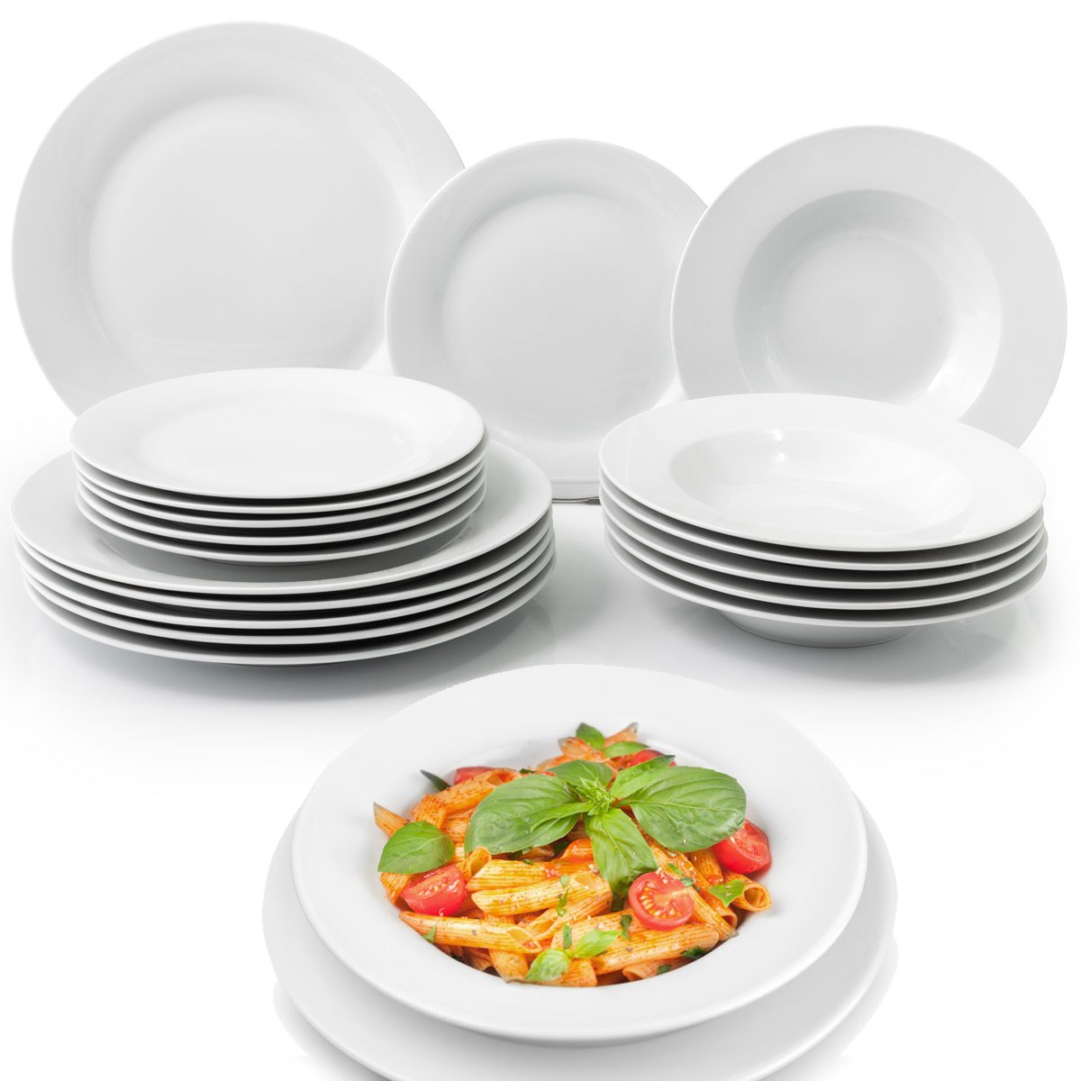 TEMU Bakaji 18-piece Porcelain Dinnerware Set For 6, Includes 6x Plates, 6x Bowls, 6x Dessert & Fruit Plates, Modern Design In Round Or Square Shapes