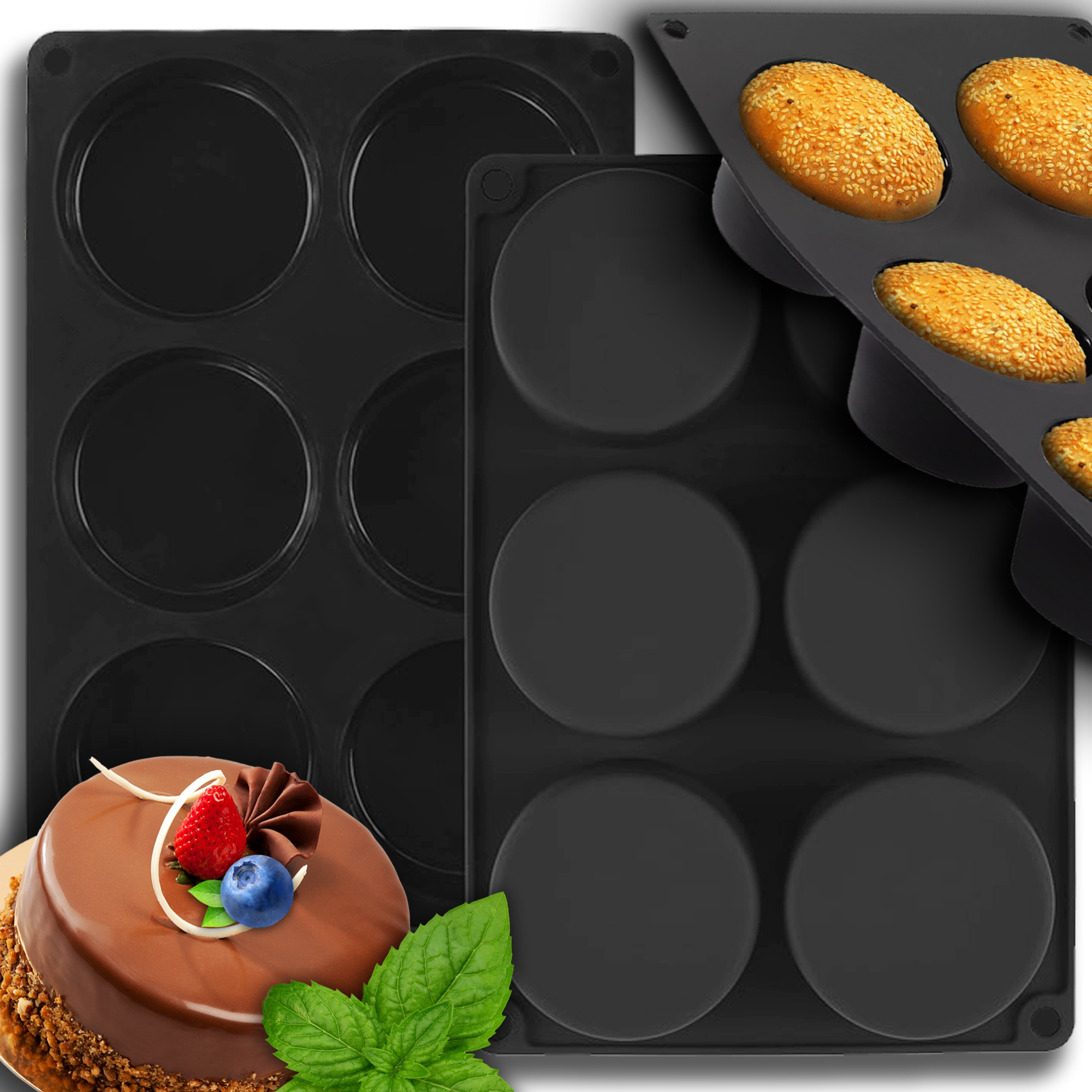 Image of Muffin Tin - Silicone Monoportion Form 6 Cavities - Mould For , Muffins And Chocolate - Elastic Silicone - Diameter 6 Cm - Dimensions 21 × 15 × 2 Cm - Black Color - For Mini And Desserts