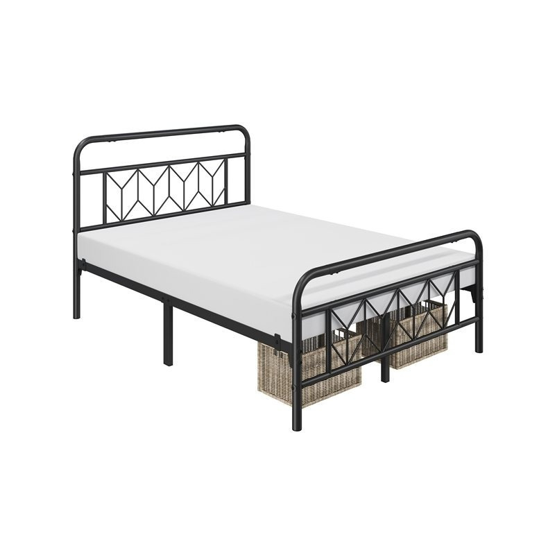 Image of Costoffs Metal Bed Frame With High Headboard & Footboard Modern Bed Frame With Slatted Base 32 Cm Floor Clearance