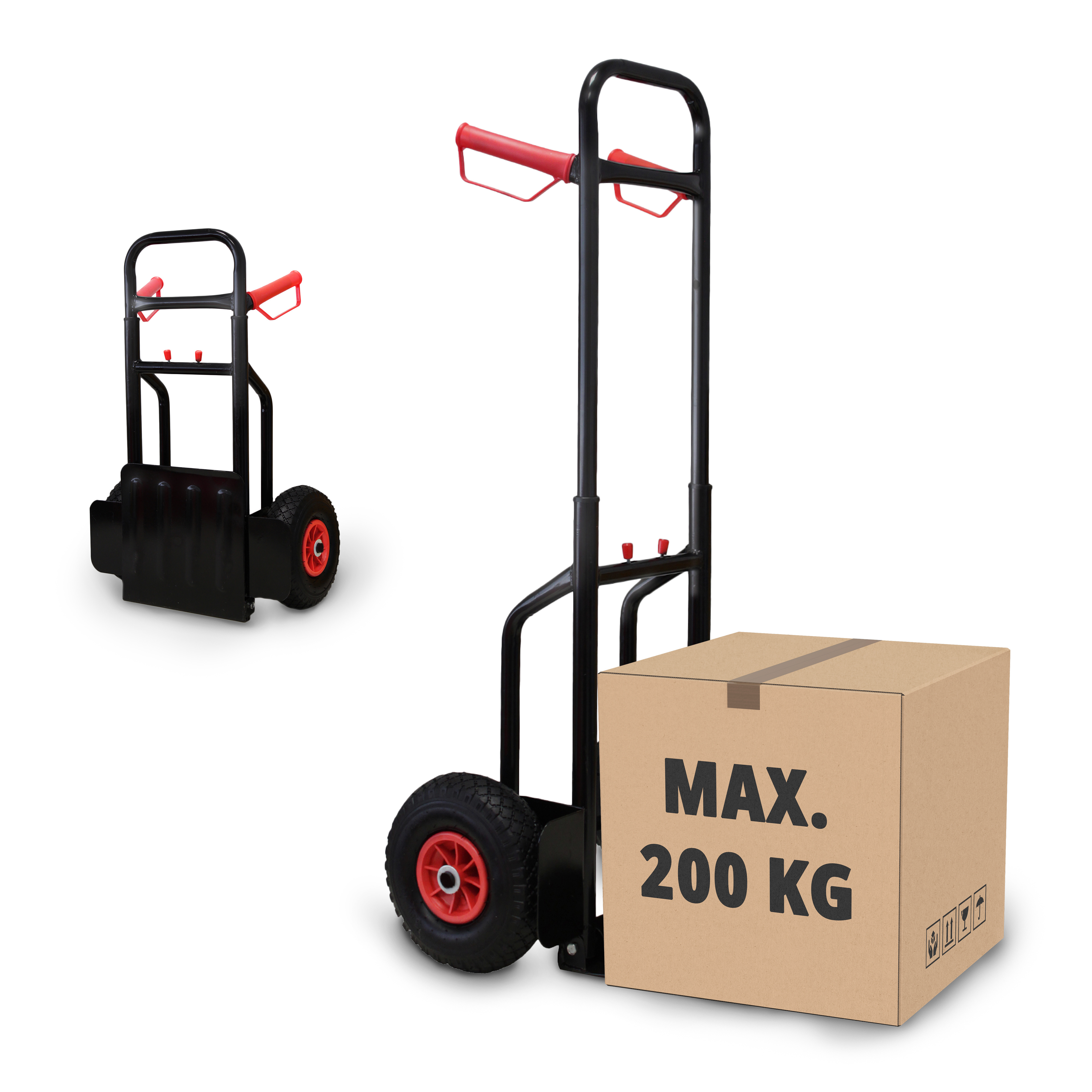 E-shop Sackkarre 200kg und ausziehbar, Belastbarkeit 200kg, Luftbereifung, Haltegriffe und Radschutz, solide Stahl-Ausführung, Stapelkarre