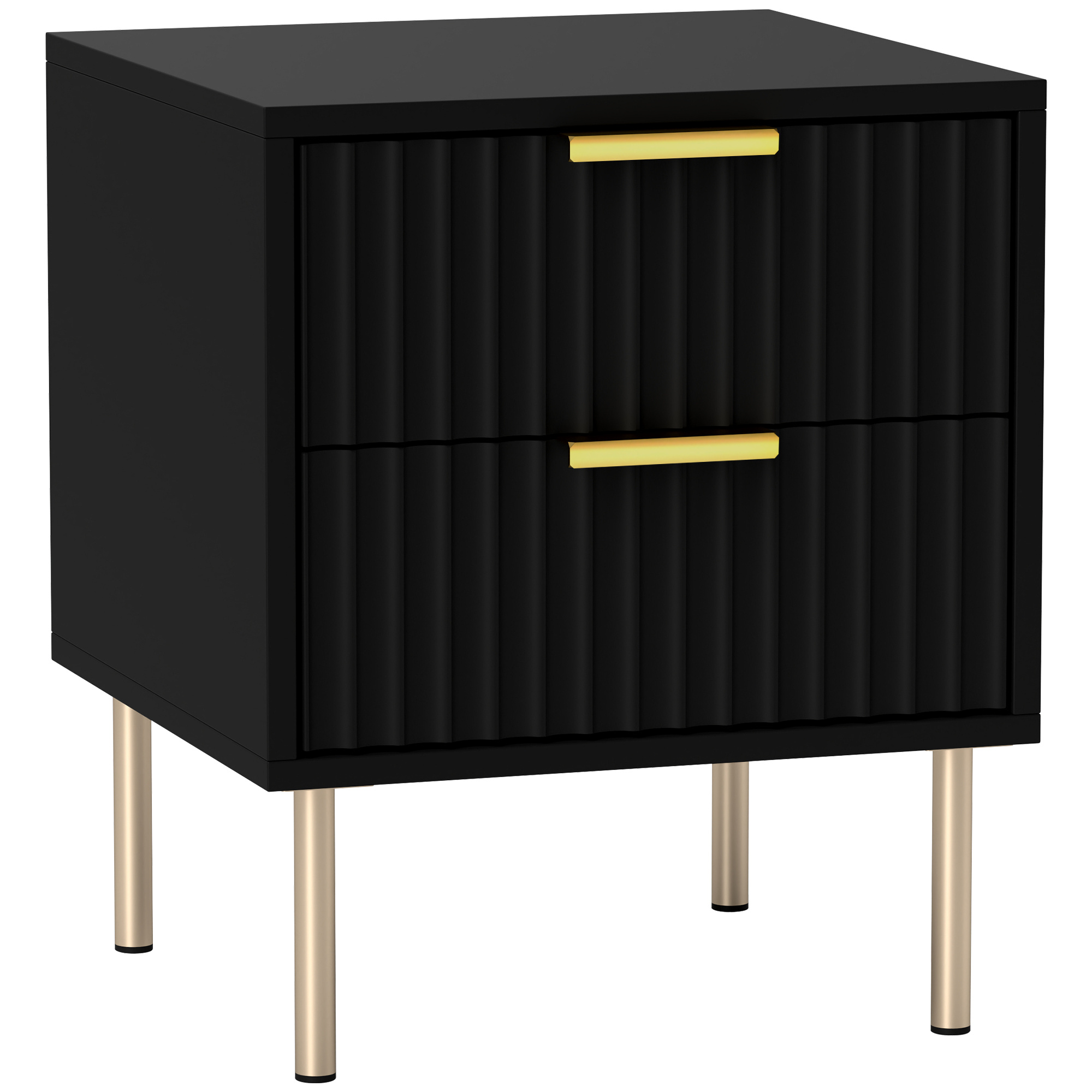 Image of Homcom Nightstand, Cane Nightstand With 2 Drawers And Steel Feet, Side Table For Bedroom, Living Room, Dim. 40 X 39 X 48 Cm, Black