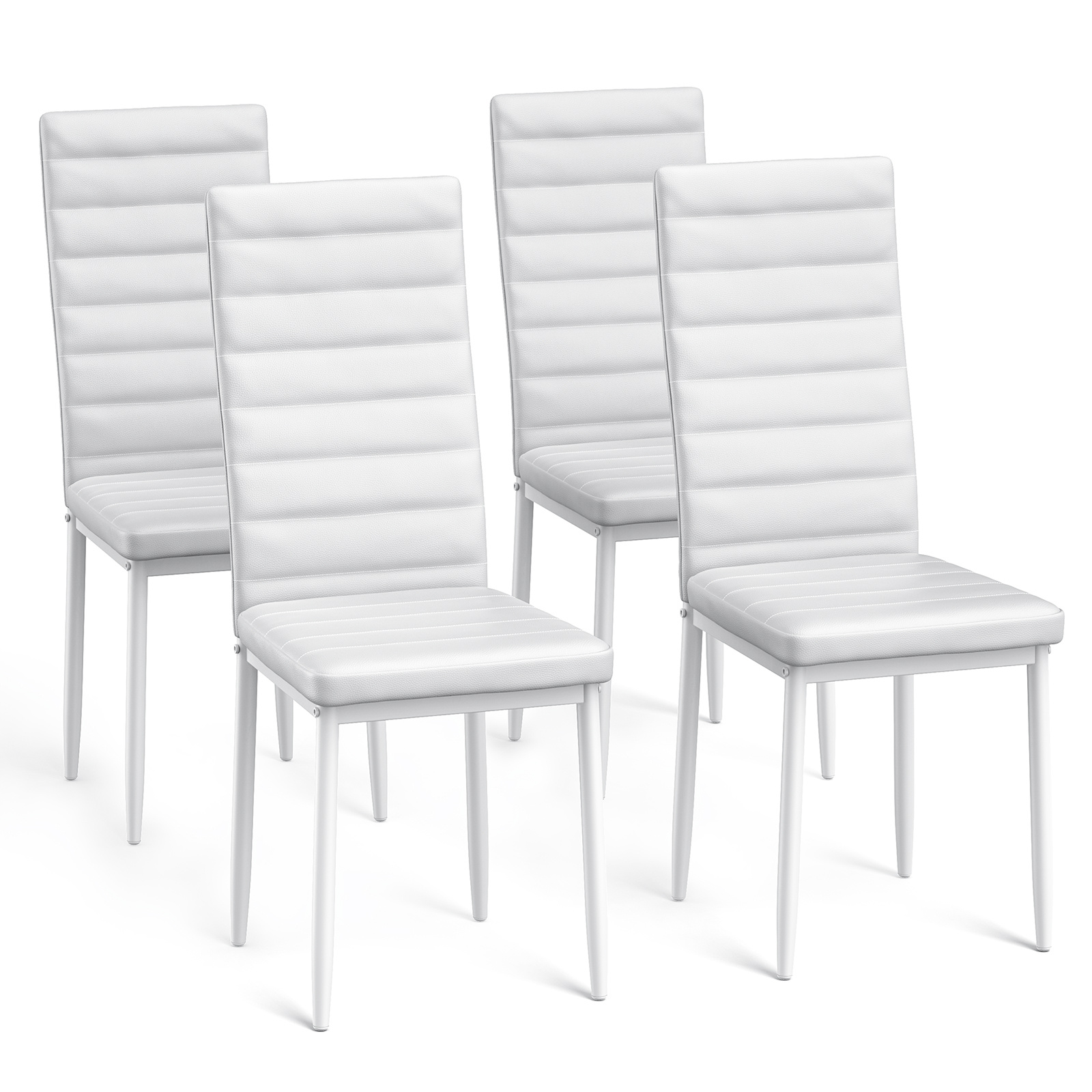 Image of 4-piece Leather Chair Set In White | High Backrest | For Dining Room, Conference Room, Office | 96x39x41 Cm | 150 Kg Load Capacity