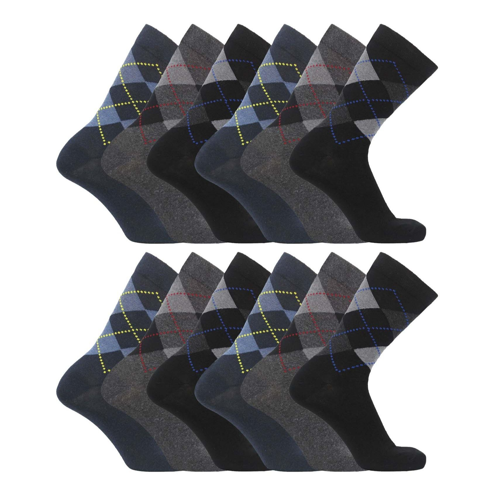 TEMU Men’s Argyle Pattern Calf Socks – Multi Colored – 6, 12, Or 24 Pack – Classic Diamond Design Dress Socks For Men Size 6-11 () – Stylish,