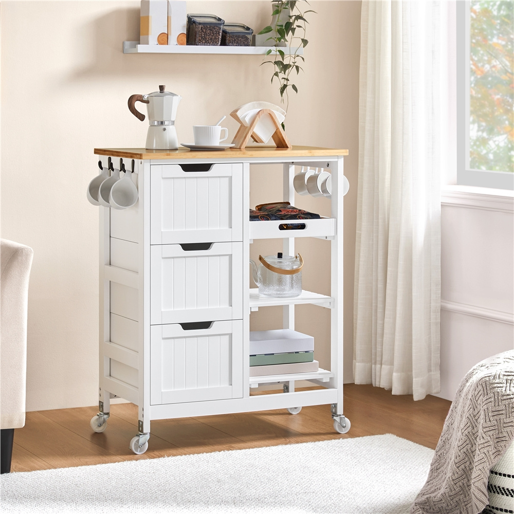 Image of Costoffs Kitchen Cart - Mobile Serving Cart On Wheels With Brakes, Kitchen Island With 3 Shelves & 3 Drawers For Kitchen, Dining Room, Living Room