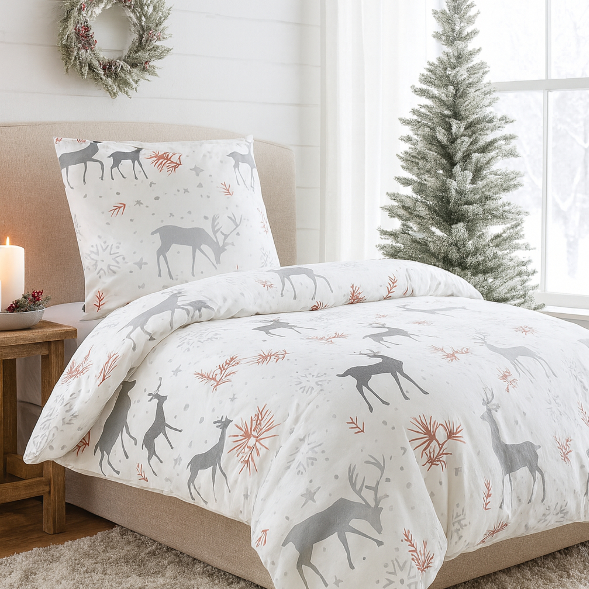 E-shop Warme Winter Bettwäsche 2teilig - Deckenbezug 135x200 oder 155x220 + Kissenbezug - 80x80 cm - Weihnachtliche Fleece Bettgarnitur - kuschelig und