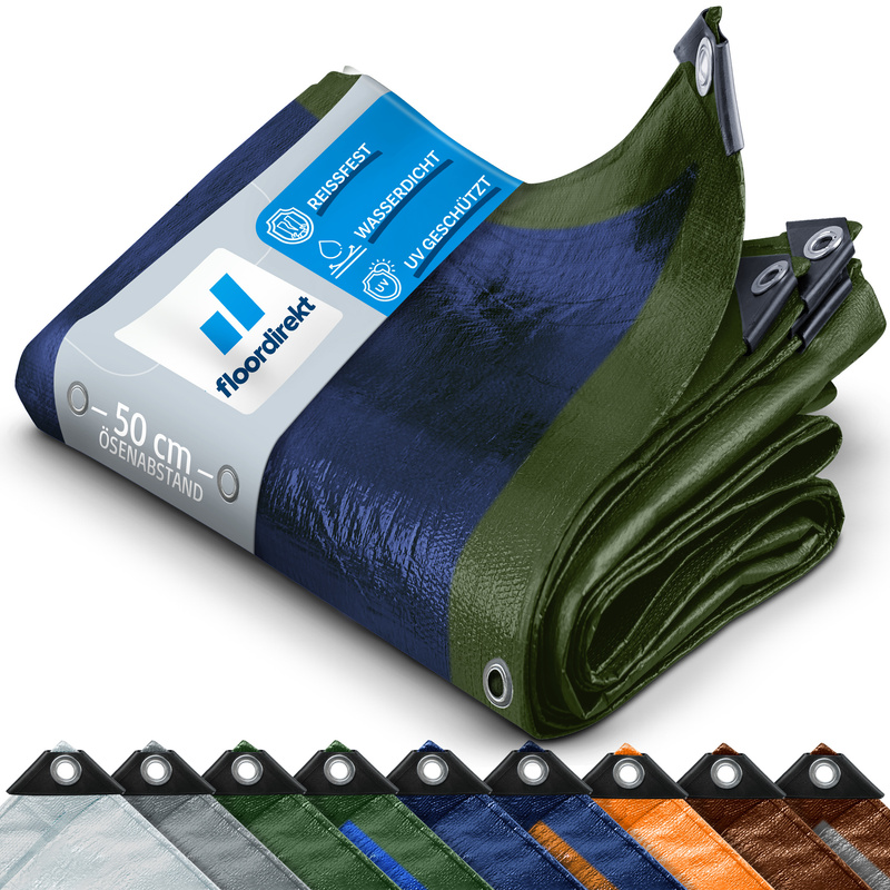 Image of Floordirekt Tarpaulin 90 G/m² - Tear-resistant Protective Tarp For Any Weather - With Eyelets - Weatherproof & Waterproof - For Garden, Camping, Construction & Outdoor - In 3 Colors & 2 Sizes