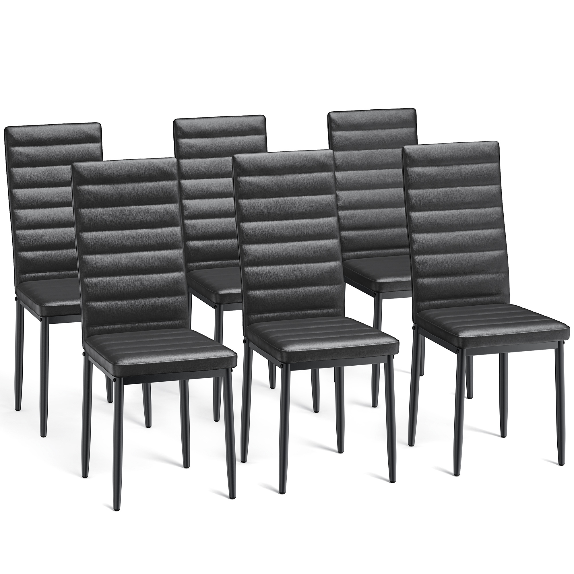 6 Chair Set Artificial Leather Black | High Backrest | For Dining Room, Conference Room, Office | 96x39x41 Cm | 150 Kg Load Capacity