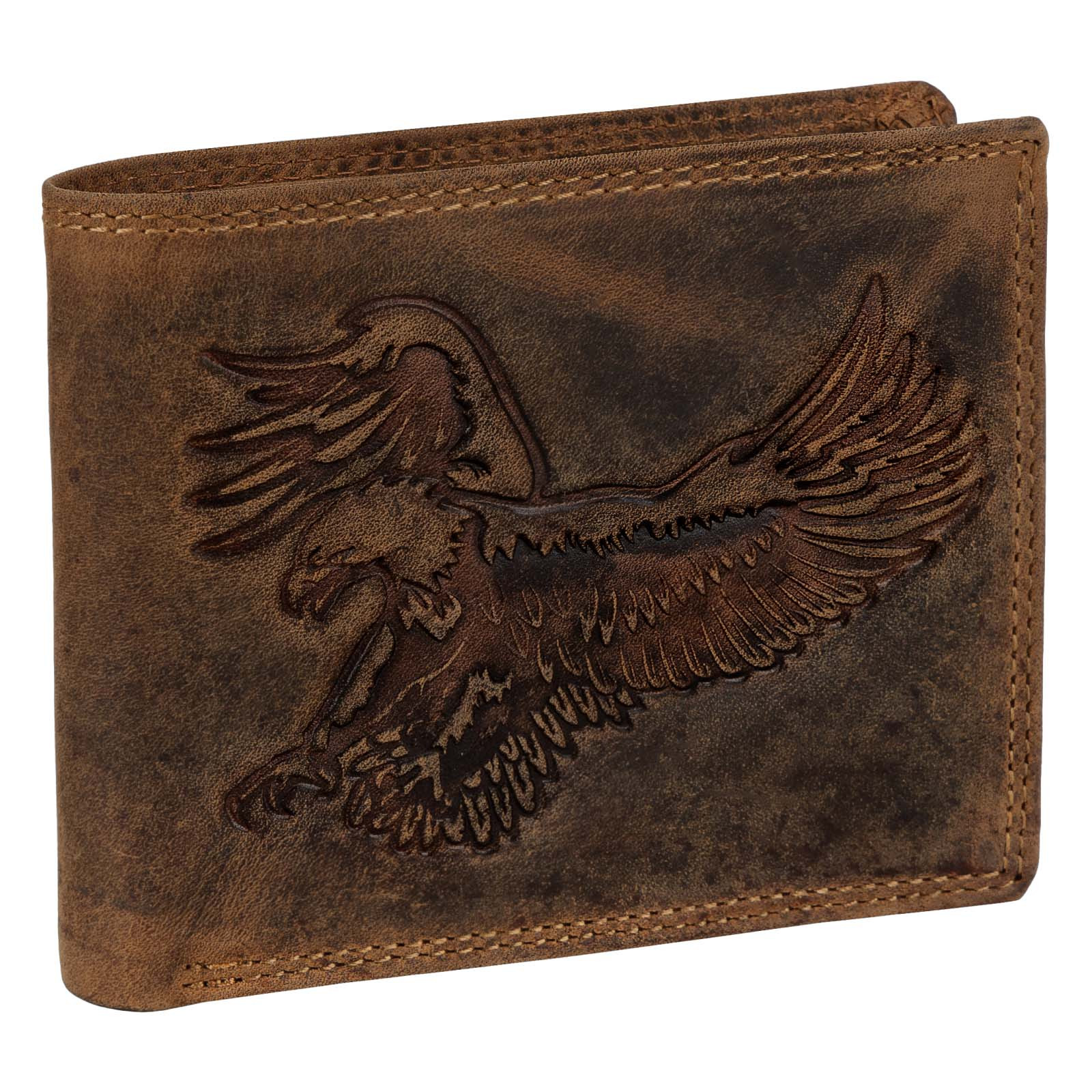 Image of Rfid Buffalo Genuine Leather Men's Wallet With Embossed Eagle Design In Tan, Landscape Format