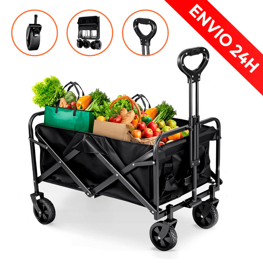 TEMU Carro Plegable Multiusos con Ruedas XL – Carrito de Playa, Jardín y Compras | Transporte Todoterreno con Asa Ajustable y Tejido Resistente