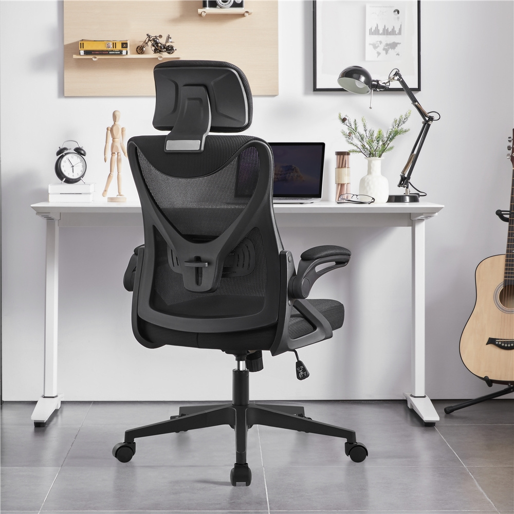 Image of Costoffs Office Chair, Ergonomic Desk Chair With Flip-up Armrests, Swivel Chair With Backrest And Adjustable Headrest, Loadable Up To 136 Kg