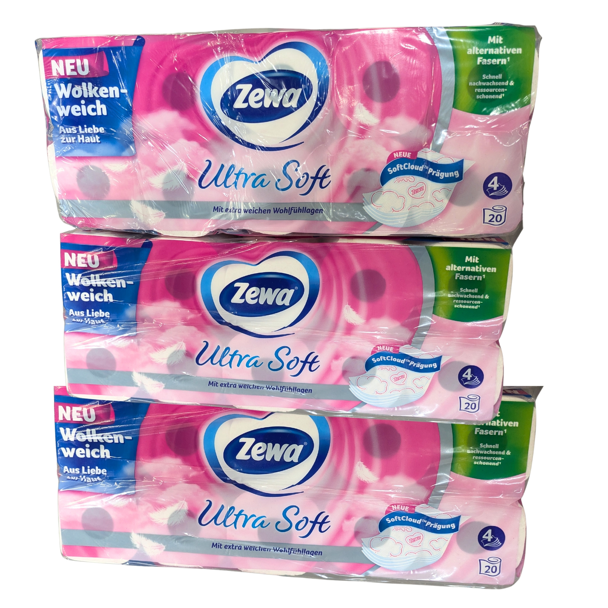 E-shop Zewa Ultra Soft Toilettenpapier mit Strohanteil 4 lagig 60 Rollen Vorratspackung Großpaket ohne Duft für Büro Firma Haushalt