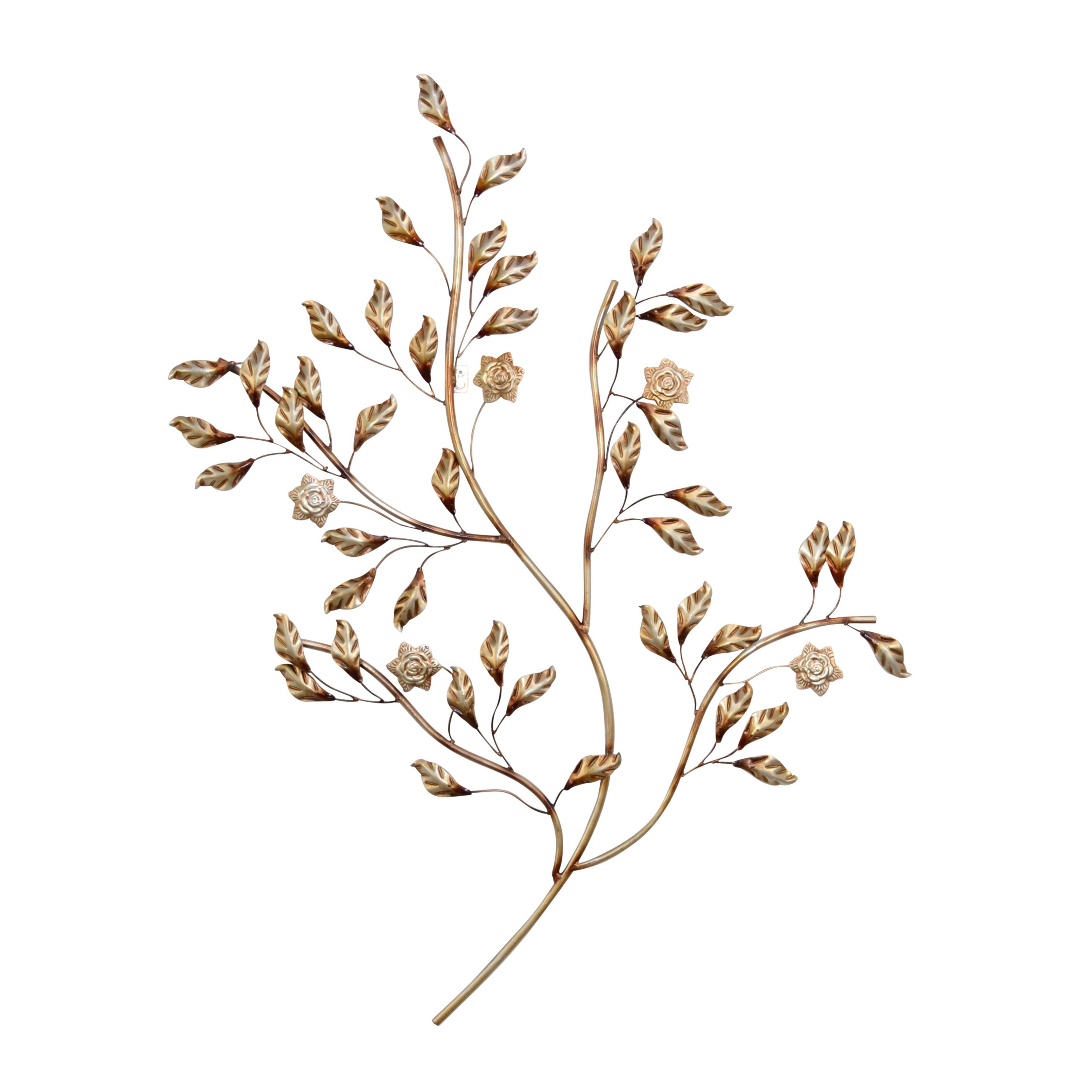 Wall Decoration Wall Object Branch Made Of Metal, Antique Golden