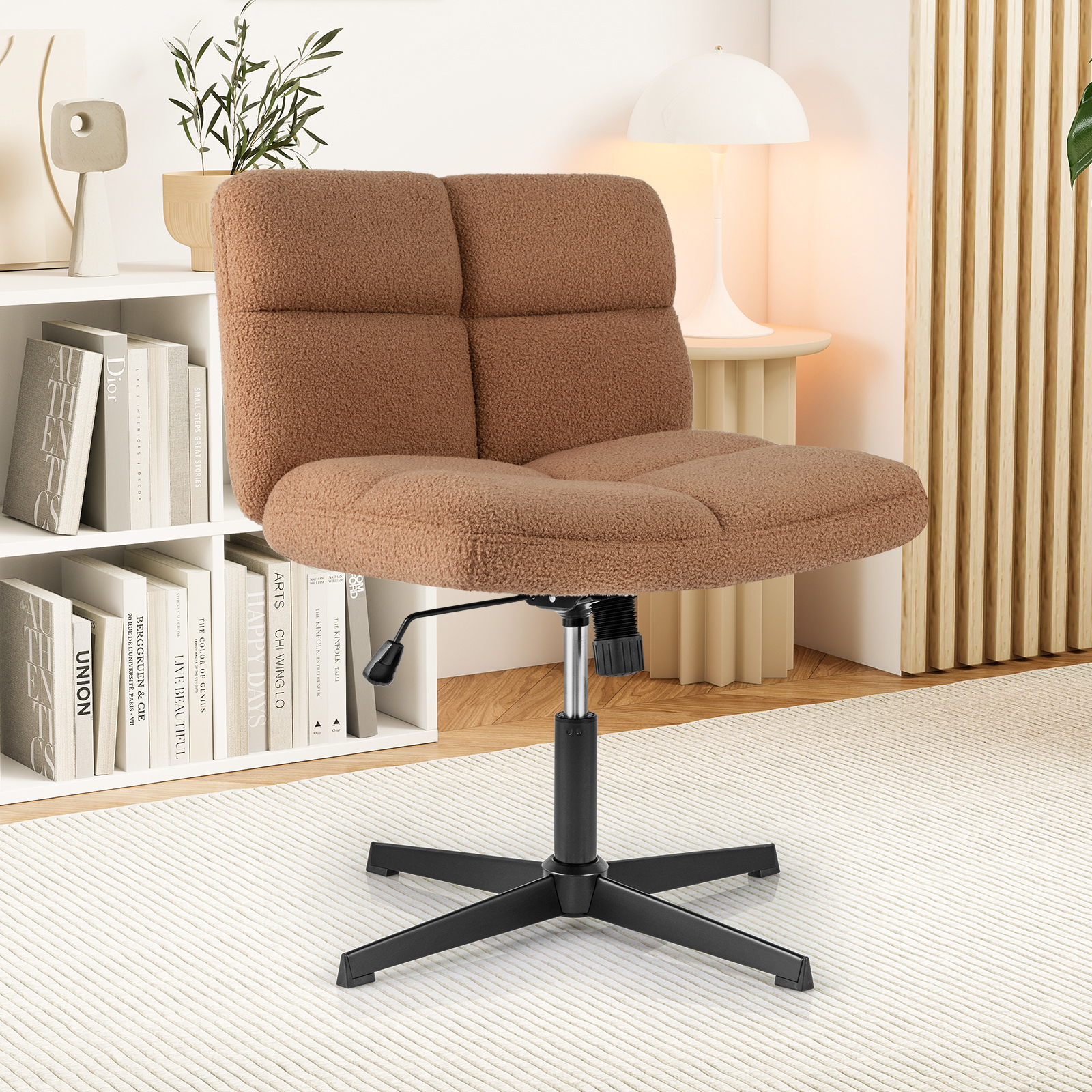 Image of Armless Office Desk, Cross Legged Office Chair W/adjustable Height, 360° Rotation, Soft Fabric, Wide Cushioned Seat, Task Vanity Chair For Home Office, Study, 350 Lbs Weight Capacity