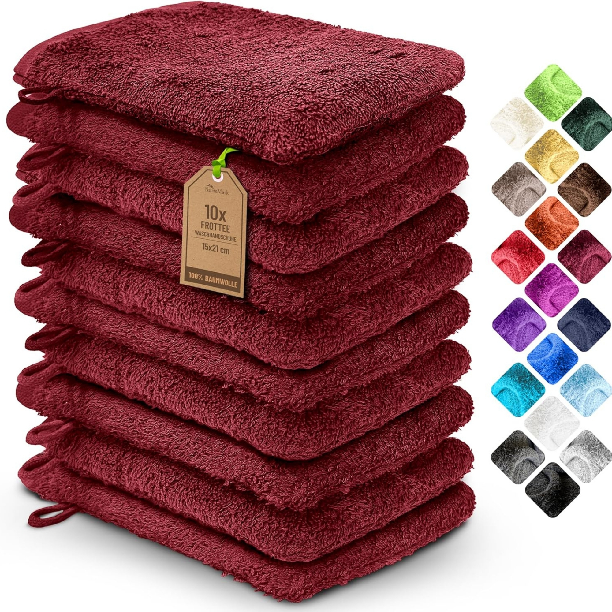 Image of Naturemark 10pcs Set Ofwash Gloves In With Hanging Loop, Soft And For The Skin, Matching Hand Towels, Shower Towels, Guest Towels, Sauna Towels In .