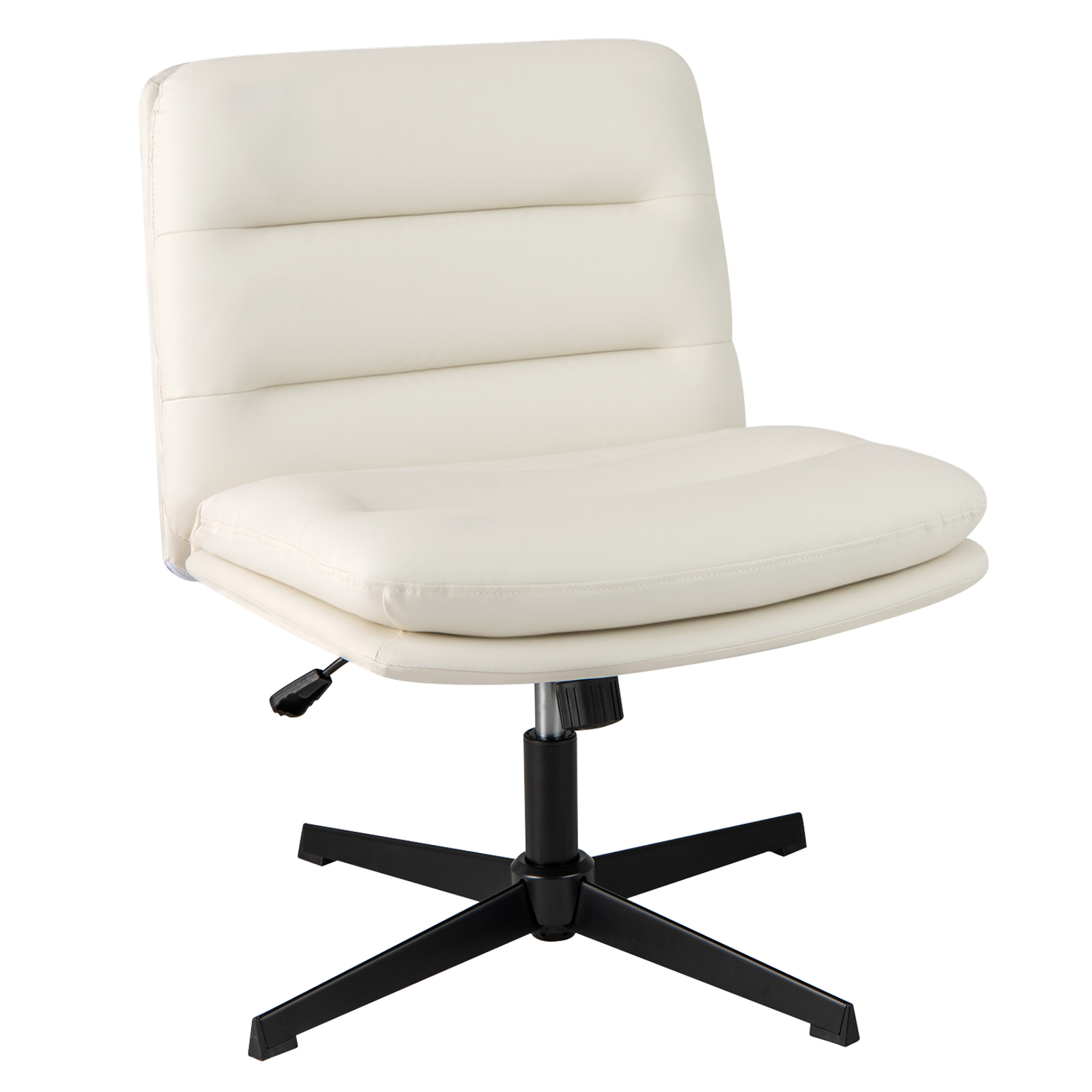 Image of Legged Chair, No Wheels Armless Home Office Desk Chair, Height Adjustable Mid-back Makeup Vanity Chair, Pu Leather Wide Swivel Computer Task Chair For Bedroom, Study