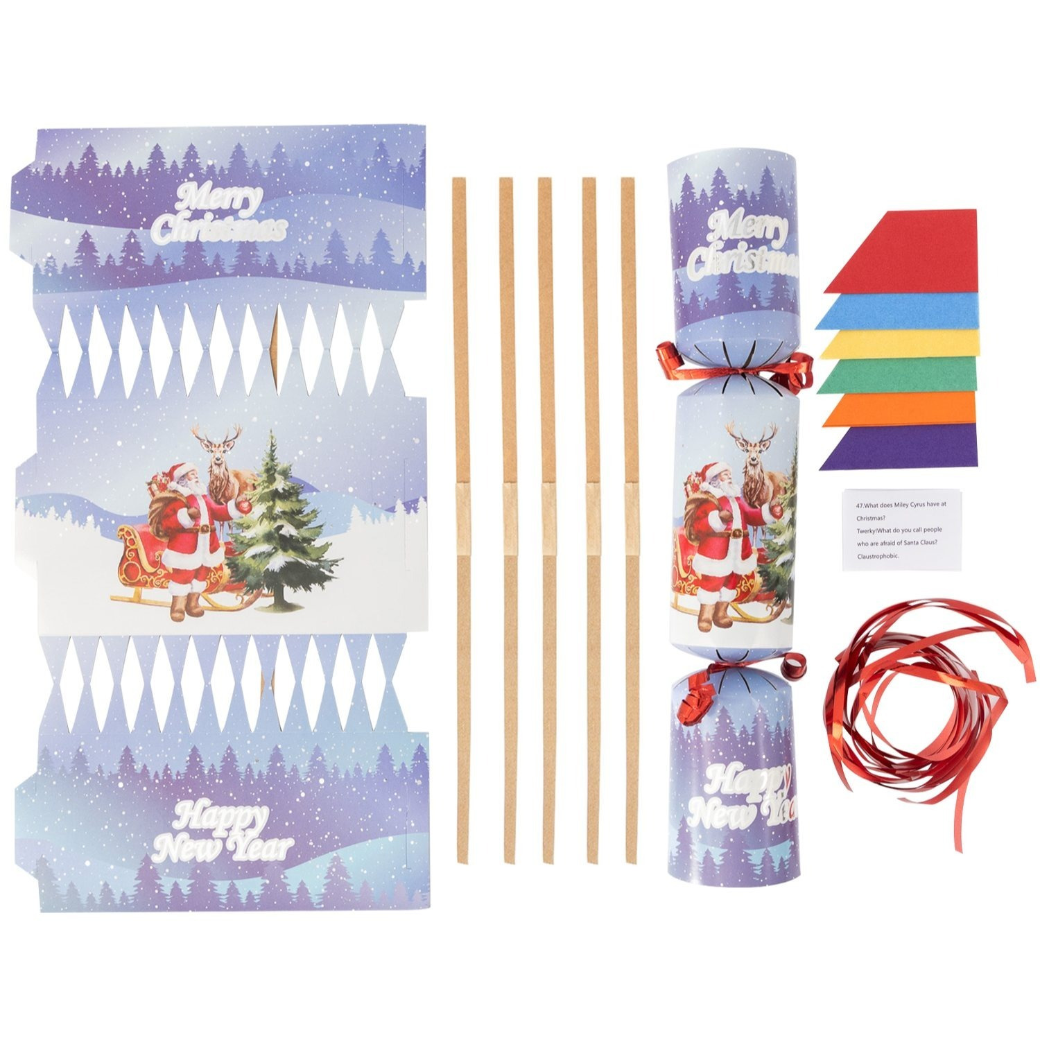 TEMU Evelay Make Your Own Christmas Cracker Kit – Pack Of 6 Festive Diy Crackers With Hats, Jokes & Ribbons (traditional Santa Design)