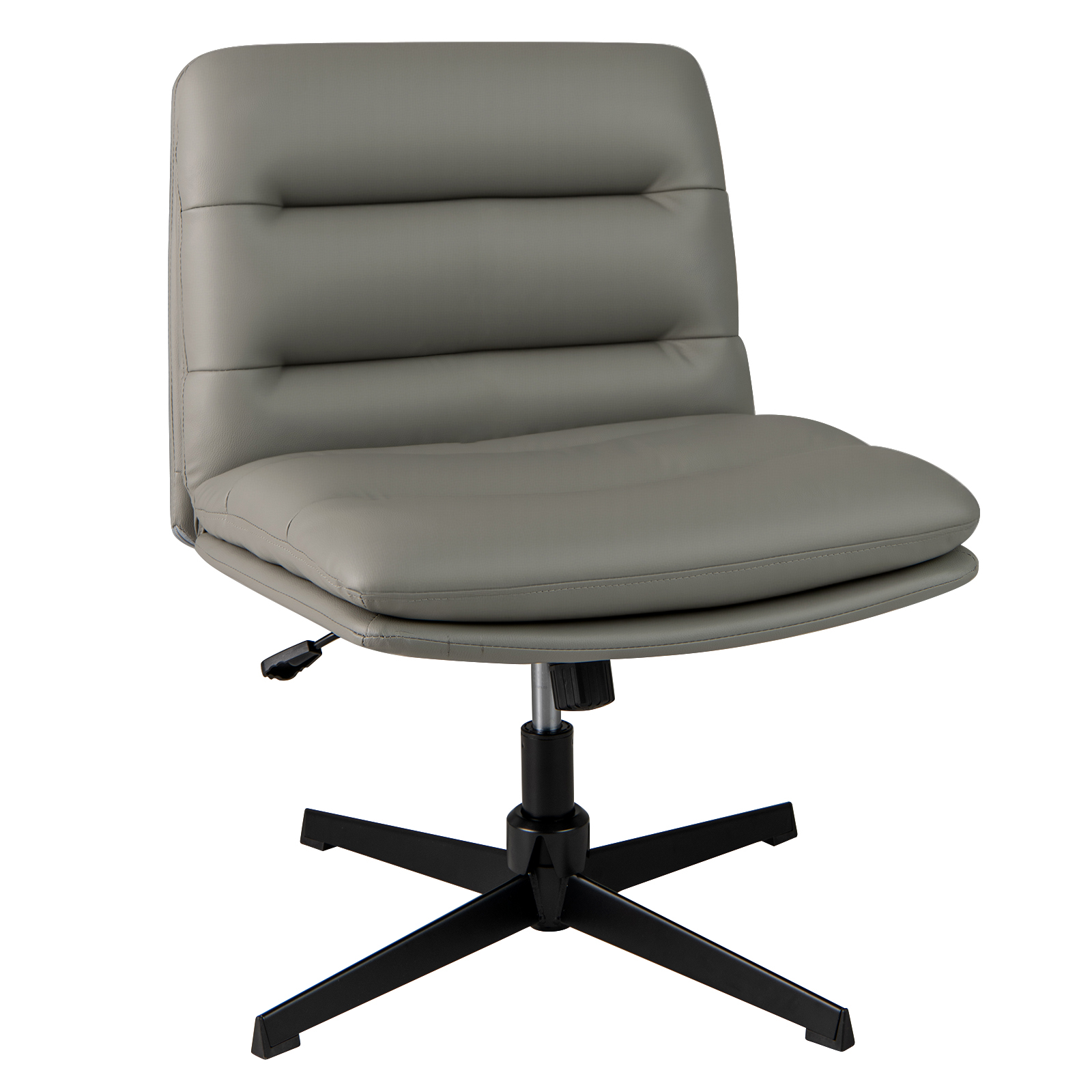Legged Chair, No Wheels Armless Home Office Desk Chair, Height Adjustable Mid-back Makeup Vanity Chair, Pu Leather Wide Swivel Computer Task Chair For Bedroom, Study