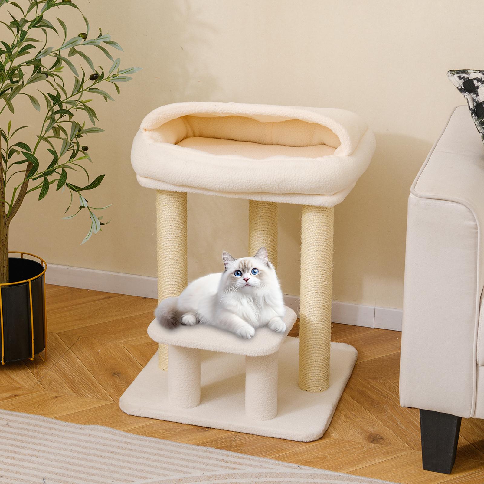 Small Cat Tree For Indoor Cats, Kitty Tower With Comfy Plush Top Perch Bed, Sisal Scratching Posts, Jumping Platform, Versatile Pet Entertainment Furniture, Modern Kitten Activity Center