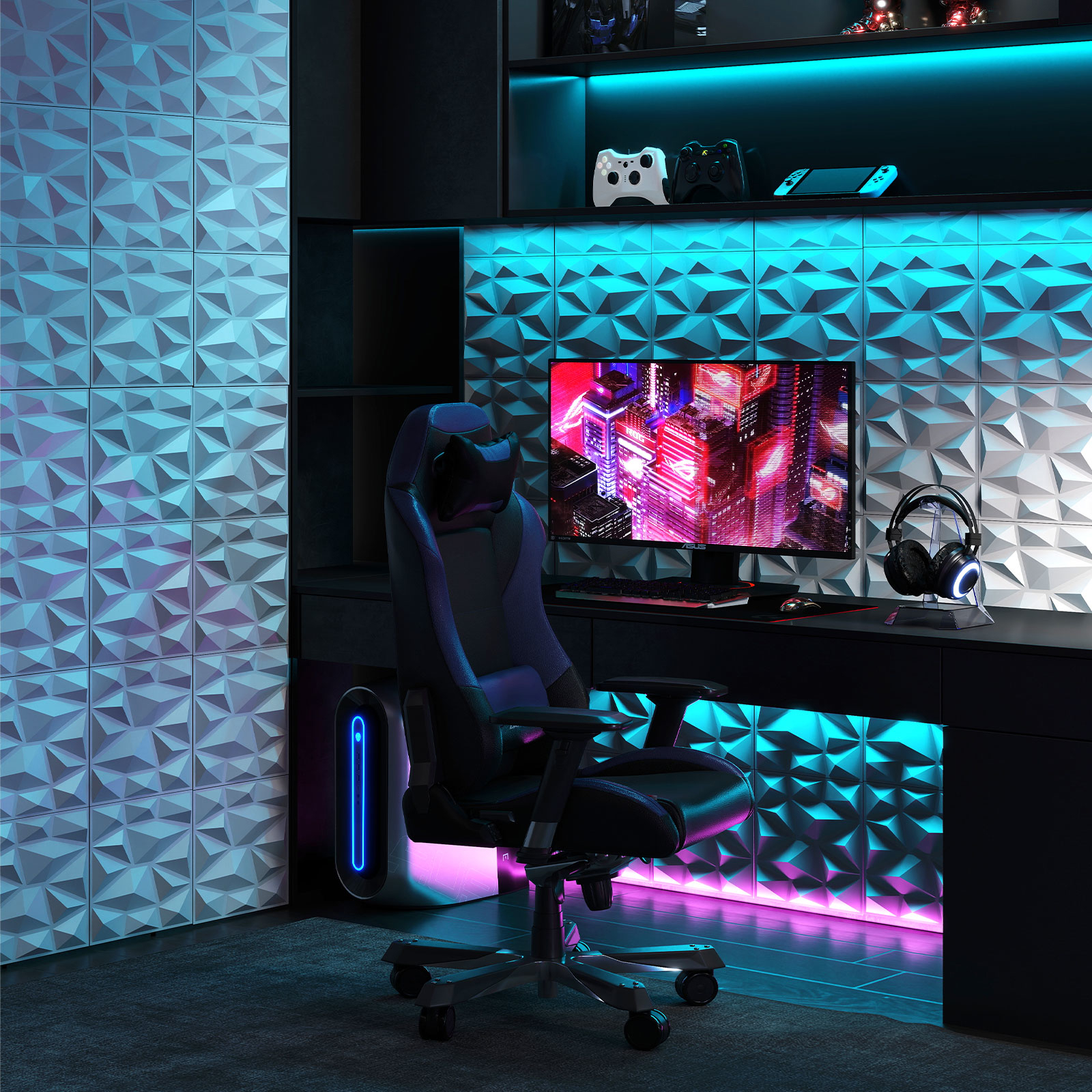 Image of 50- Wall Panels, Pvc Interior Wall Decoration With Diamond Accent For Creative Cutting & Diy, 12" X 12" Square Panels Cover 50 For Living Room Bedroom Home Office, White
