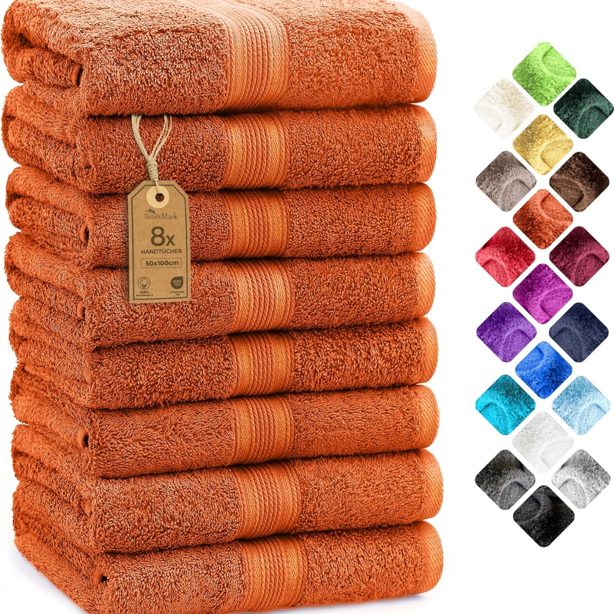 Image of Naturemark 8pcs Set Oftowels With Hanging Loop, Soft And For The Skin, Matching Wash Gloves, Shower Towels, Guest Towels, Sauna Towels In .